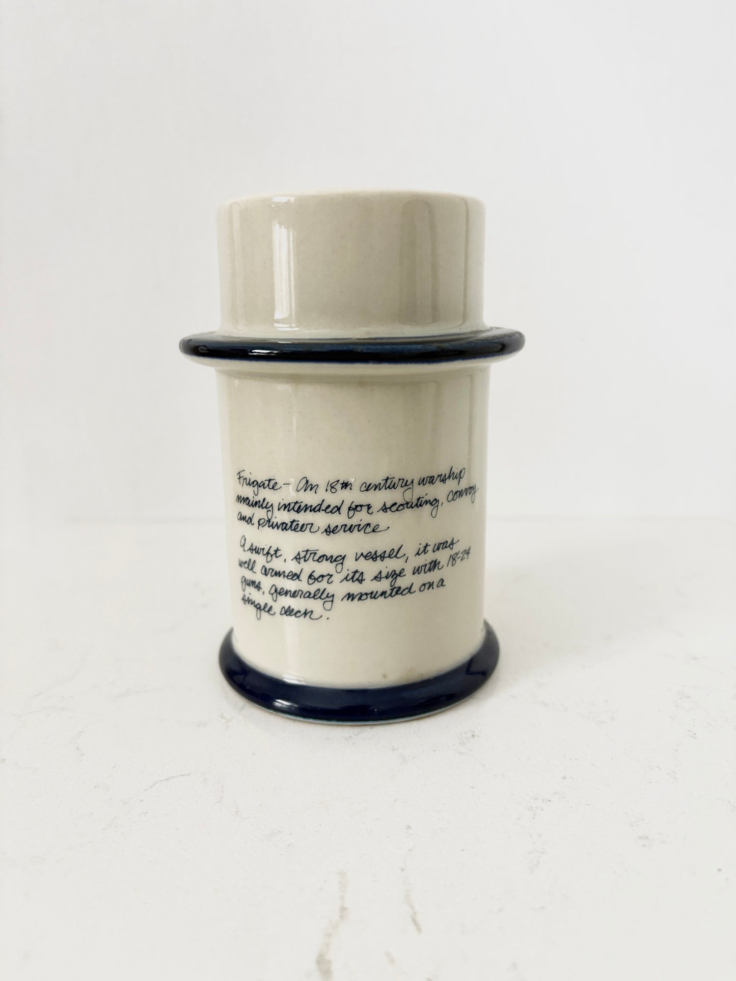 Vintage CCCC Japan Ceramic Candle Holder with Frigate Ship Illustration by Bruce E. Hart