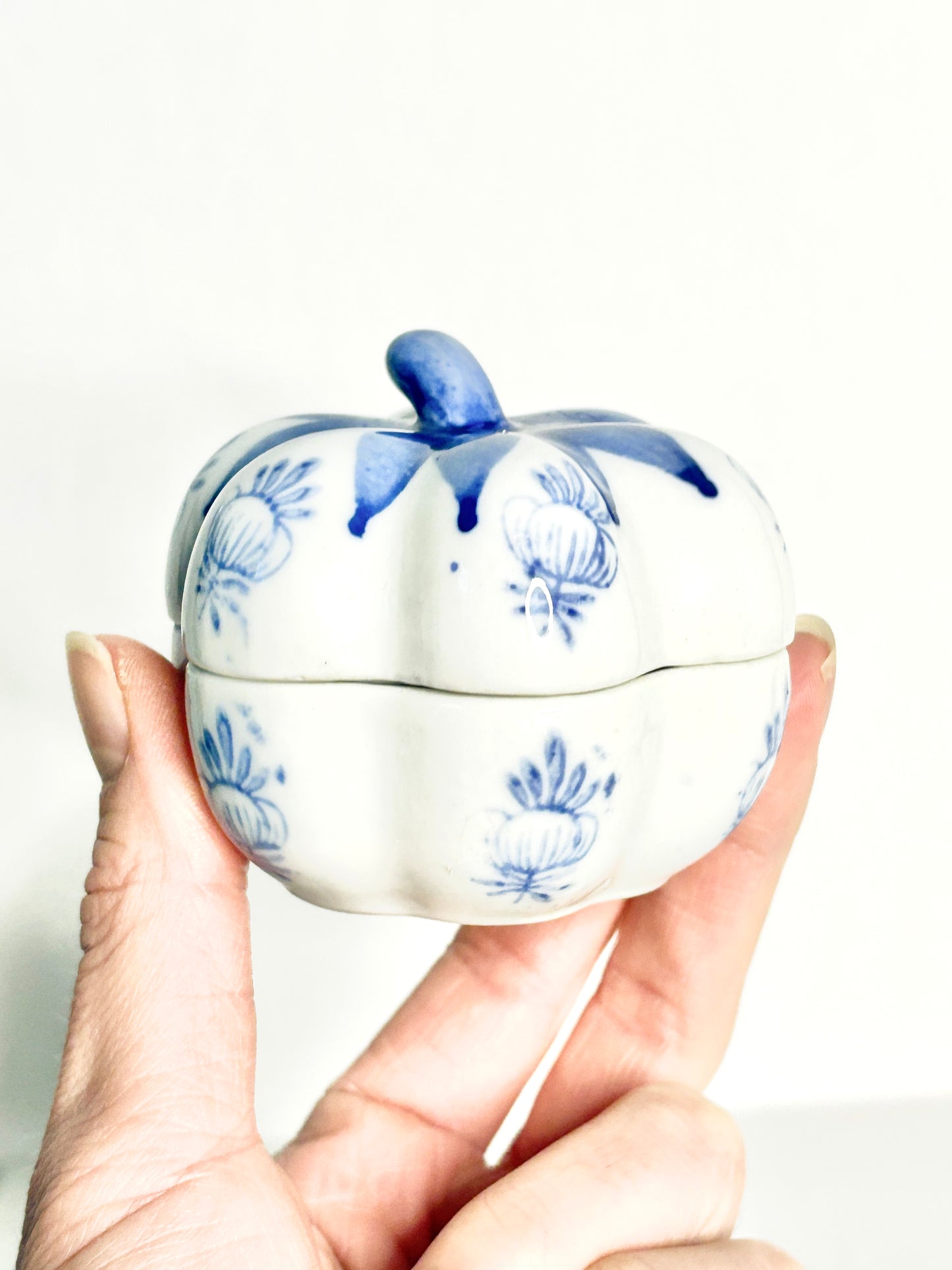 Blue and White Pumpkin Trinket Box