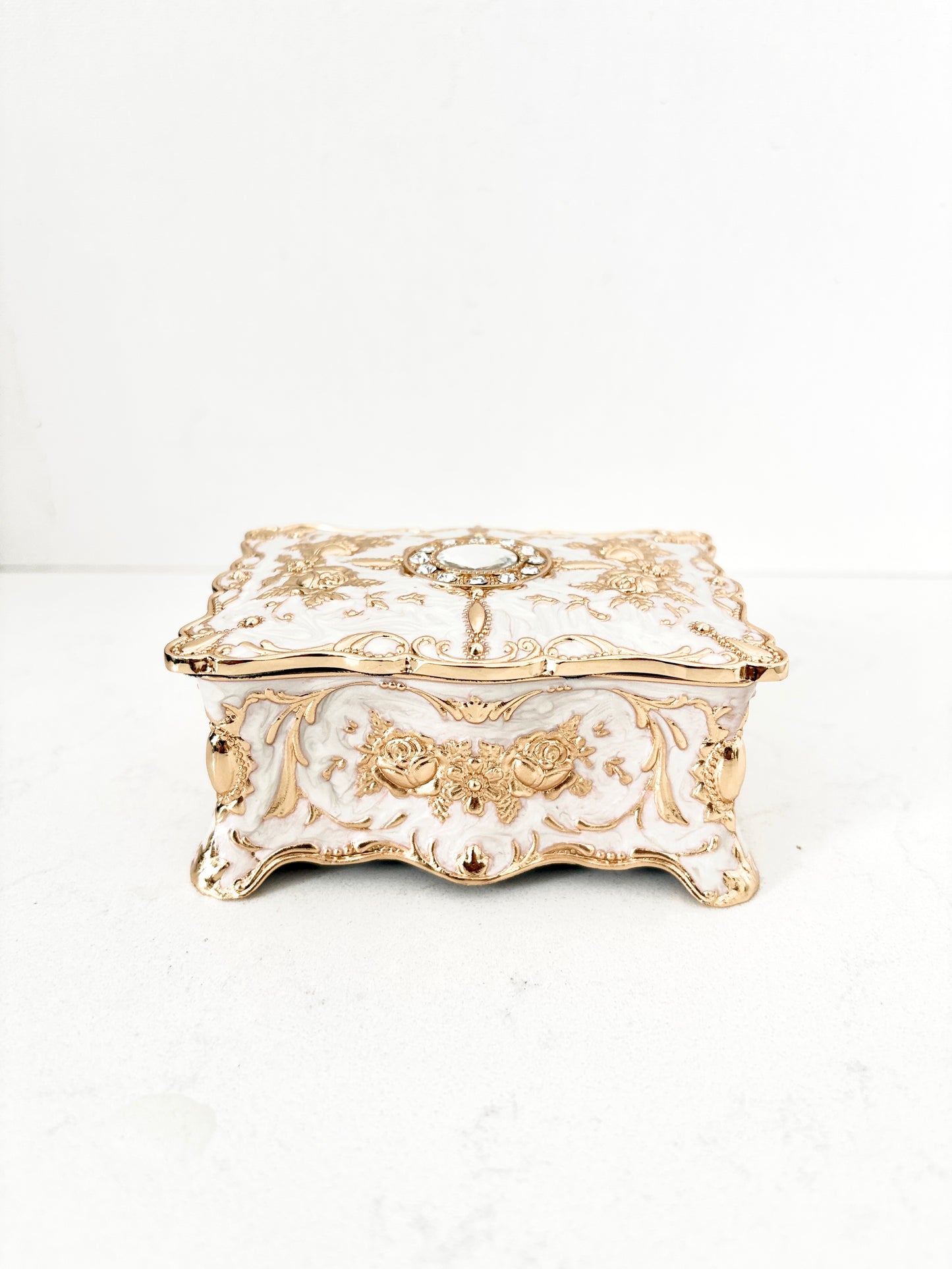 Luxury Metal Alloy Jewelry Box Trinket |Organizer Storage Box | Rose Pattern