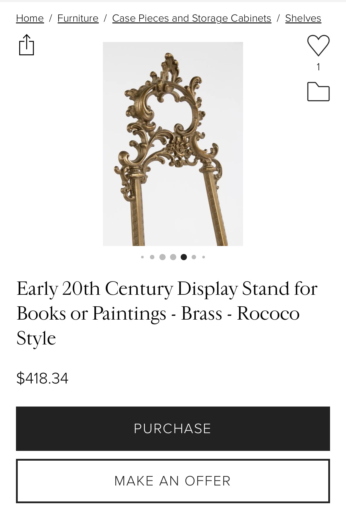Sold - 20th Century Display Stand for Books or Paintings - Brass - Rococo Style