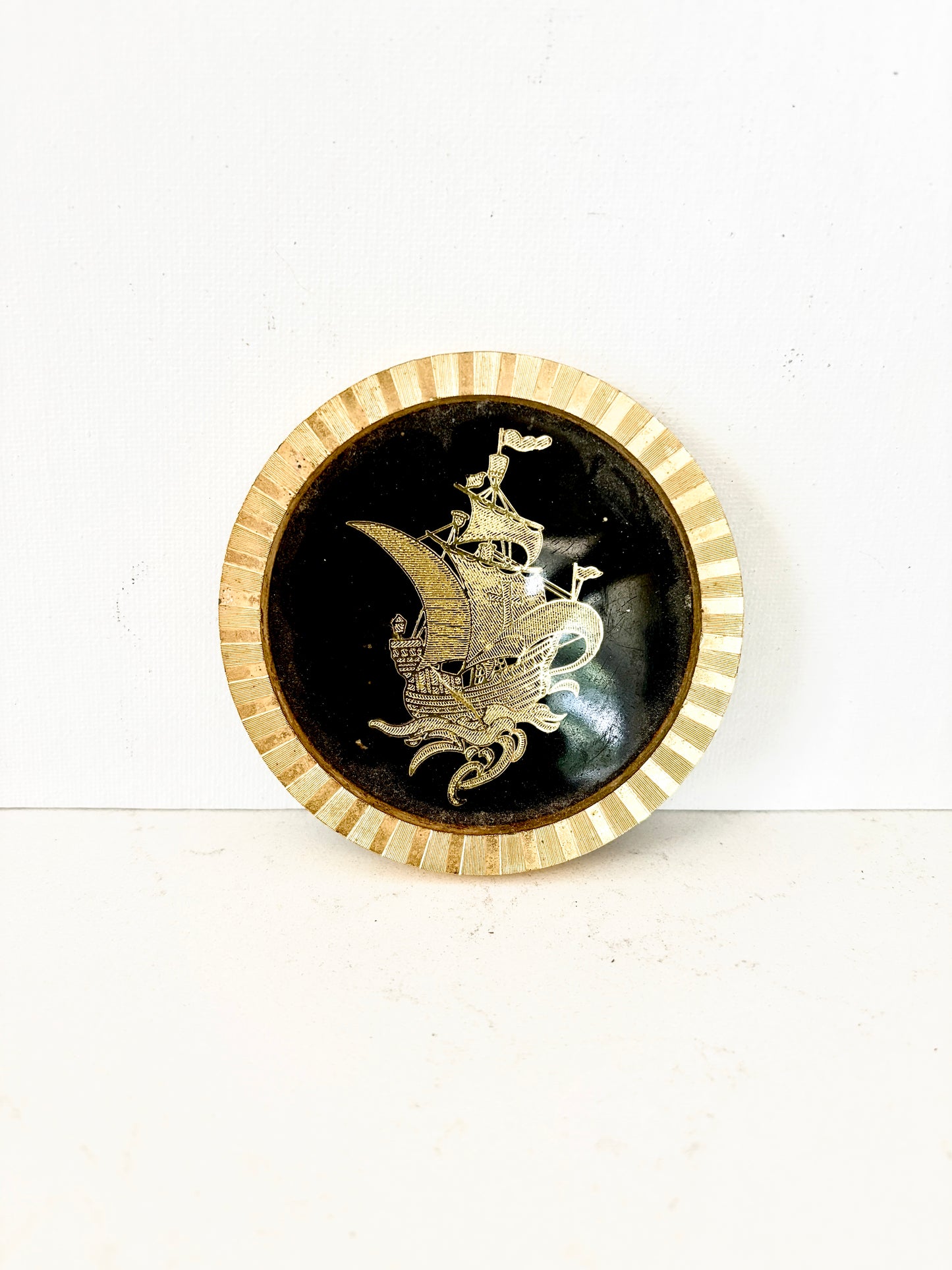 Pair of Vintage Diamond Cut Nautical Coasters – Ship Design (Circa 1968)