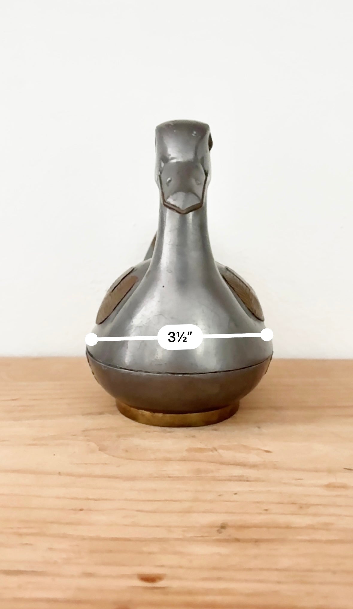 Vintage Pewter Duck Trinket Box with Brass Inlay