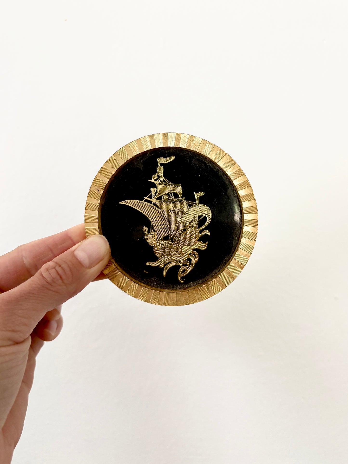 Pair of Vintage Diamond Cut Nautical Coasters – Ship Design (Circa 1968)