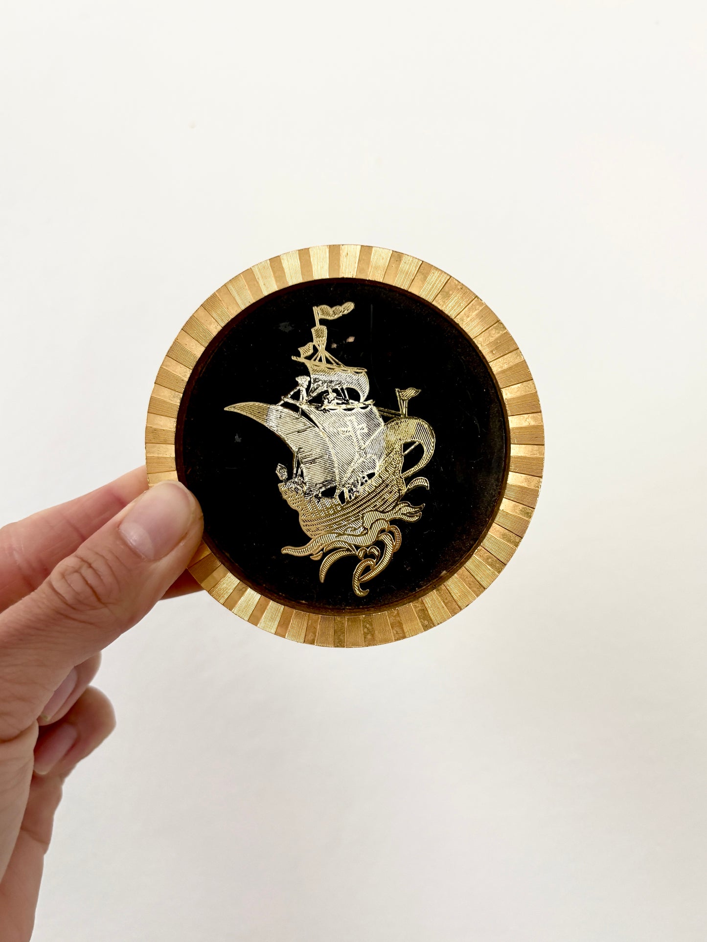 Pair of Vintage Diamond Cut Nautical Coasters – Ship Design (Circa 1968)