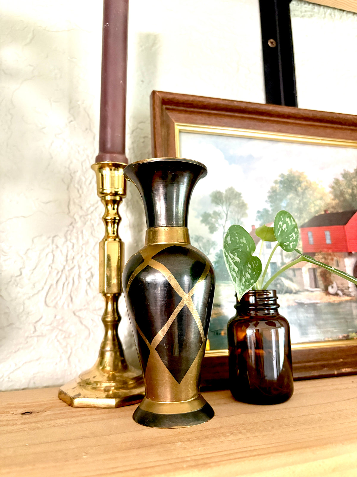 Mid-Century Hand-Etched Brass Vase