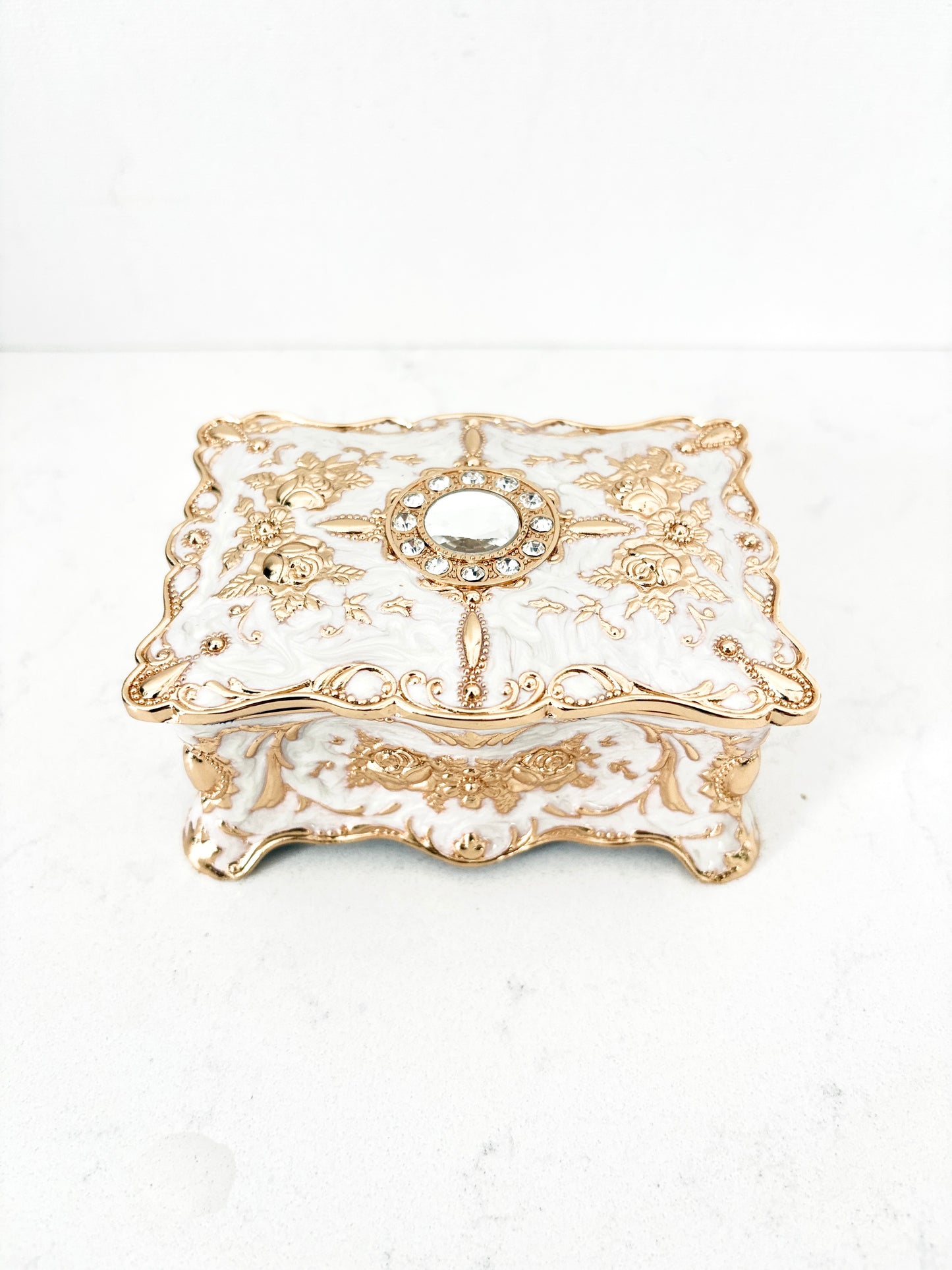 Luxury Metal Alloy Jewelry Box Trinket |Organizer Storage Box | Rose Pattern