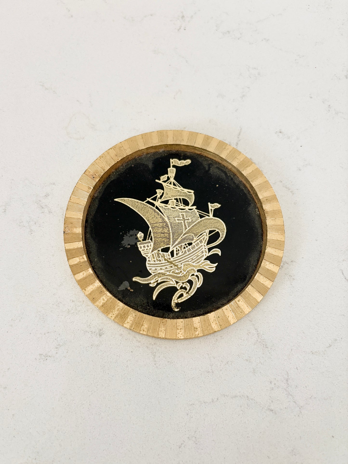 Pair of Vintage Diamond Cut Nautical Coasters – Ship Design (Circa 1968)