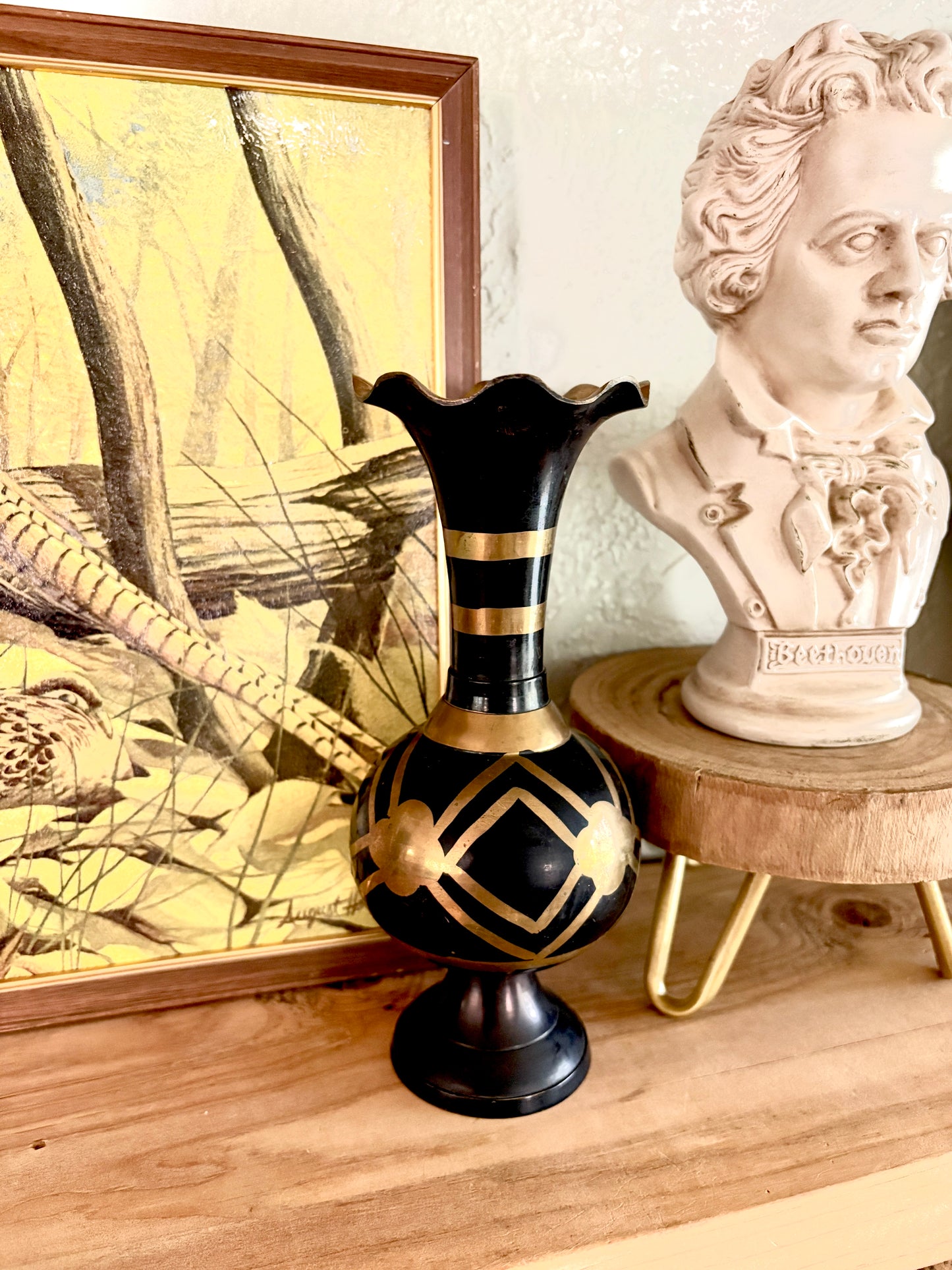 Mid-Century Hand-Etched Brass Vase