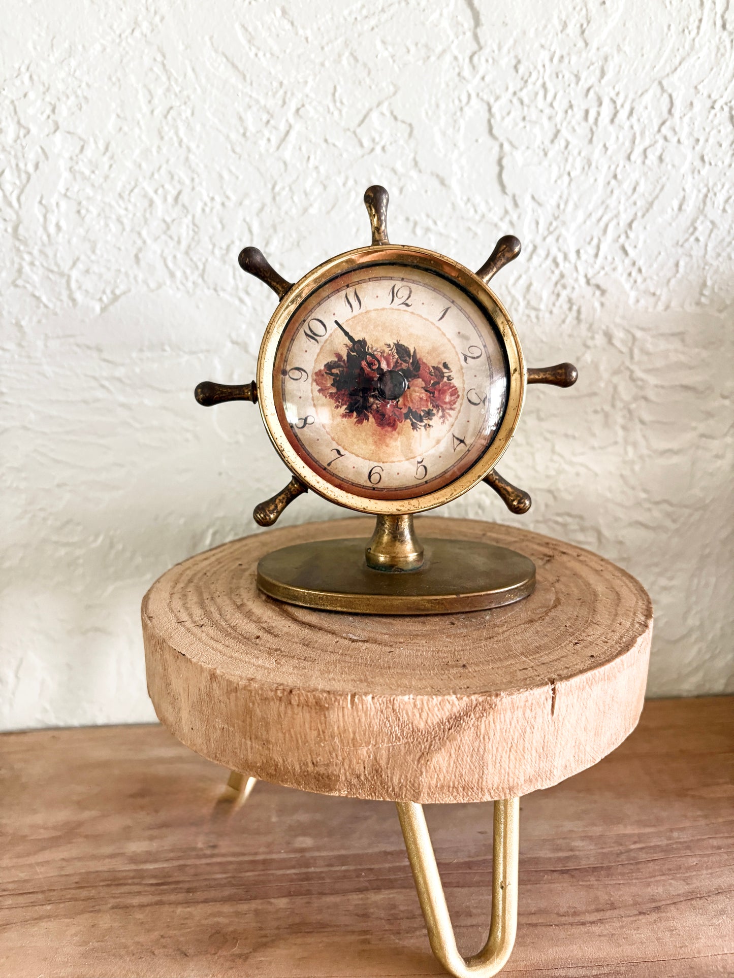 Vintage Brass Nautical Ship’s Wheel Desk Clock | Maritime Marine Mantel Clock | Chelsea Mariner Style