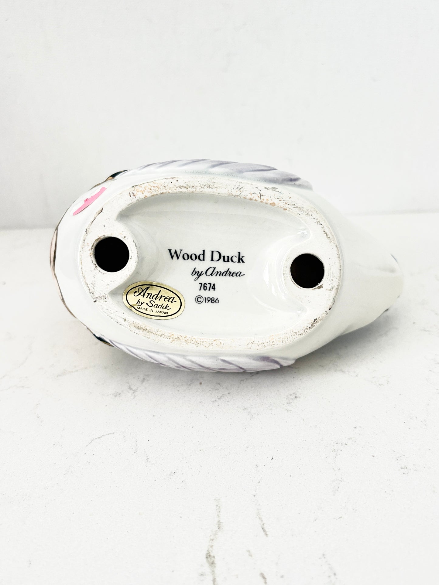 Vintage Porcelain Wood Duck by Andrea Sadek 7674 Figurine Gold Accents | Collectible