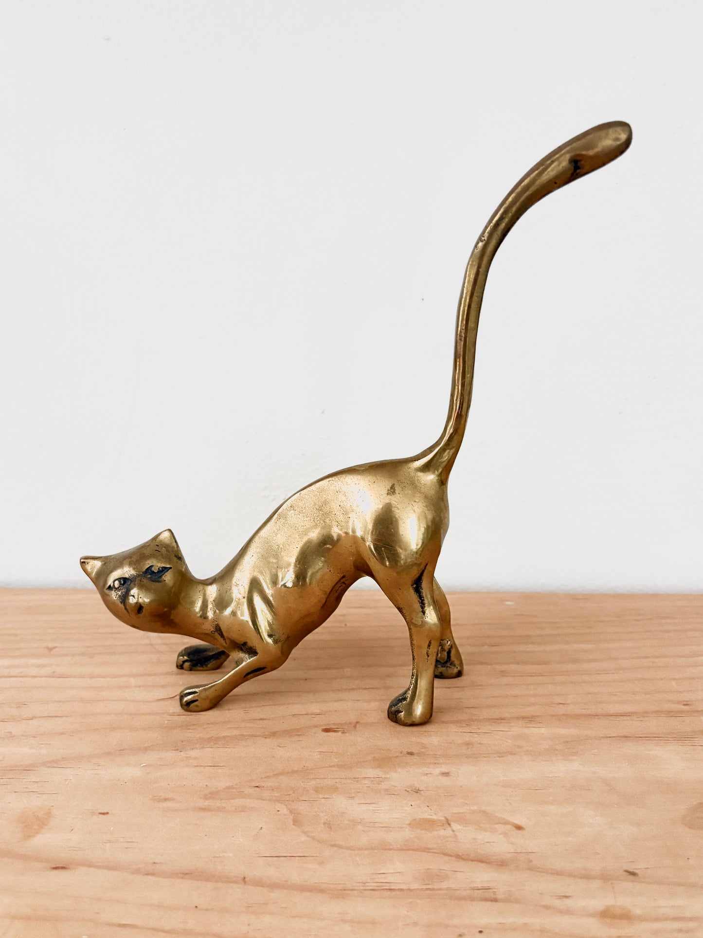 Vintage MCM Brass Cat Figurine – Large Solid Brass Sculpture, Bookend & Doorstop
