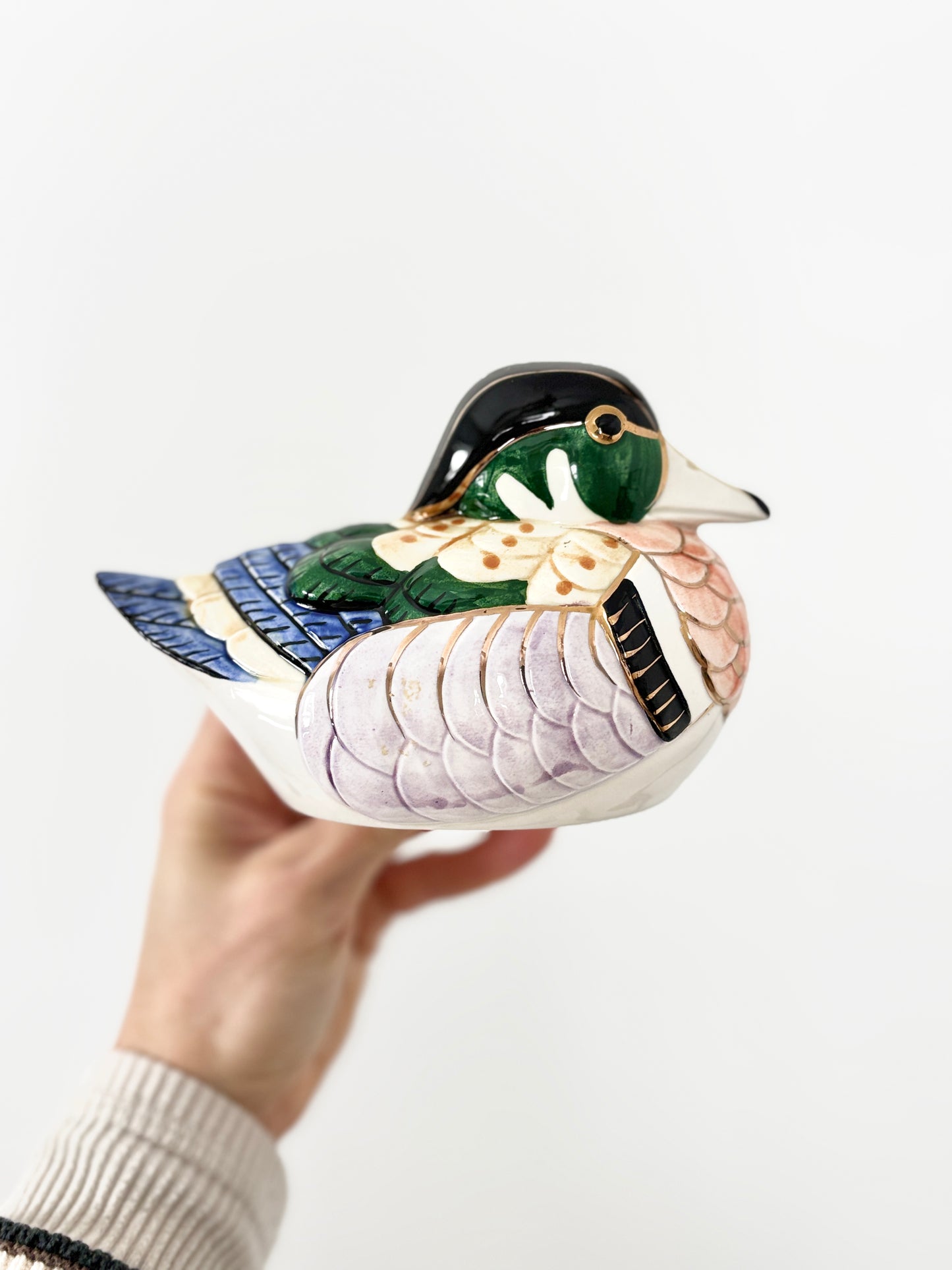 Vintage Porcelain Wood Duck by Andrea Sadek 7674 Figurine Gold Accents | Collectible