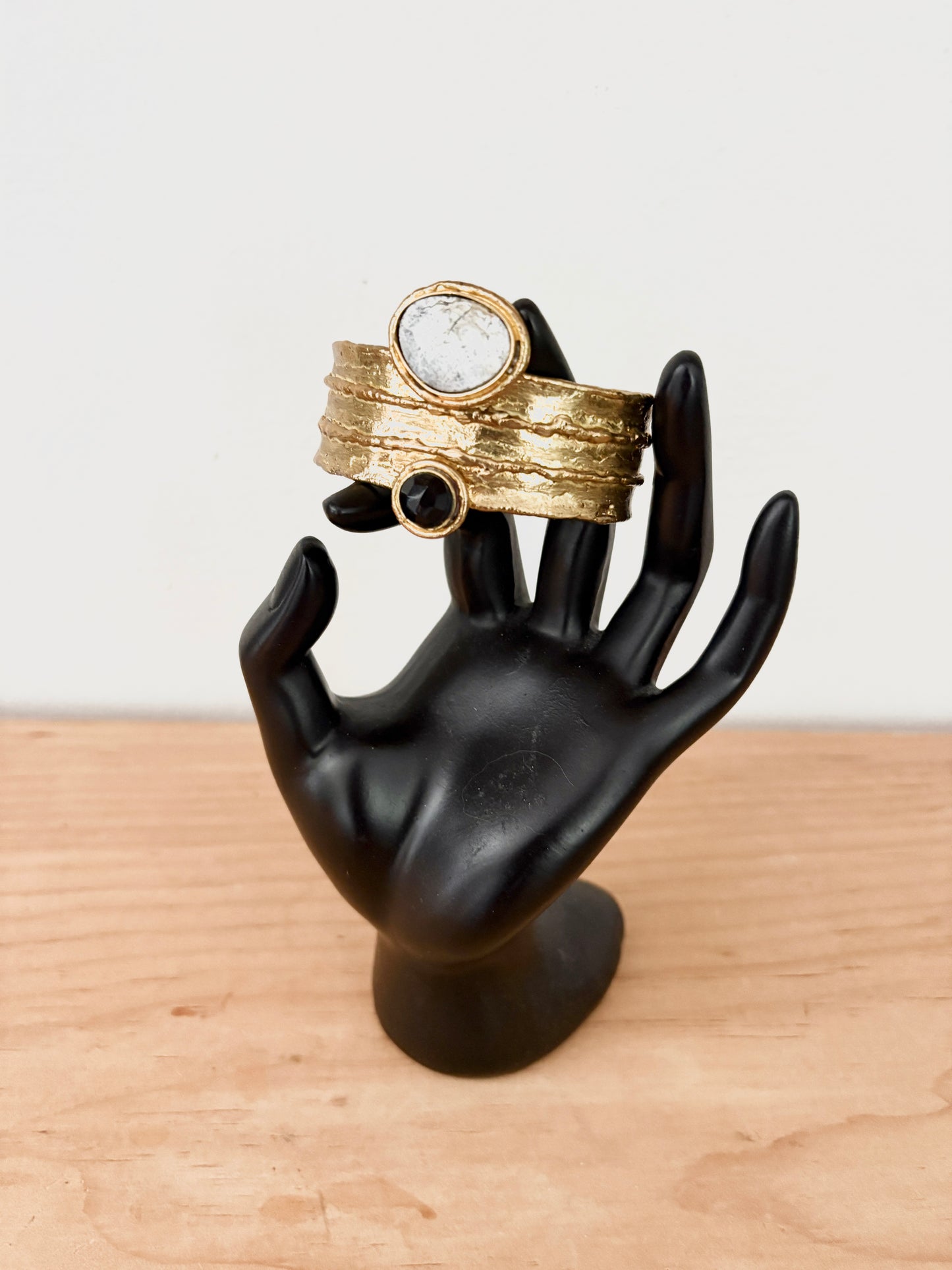 Multi-Stone Sara Cuff Bracelet – Brass with Dendritic Agate & Natural Gemstones