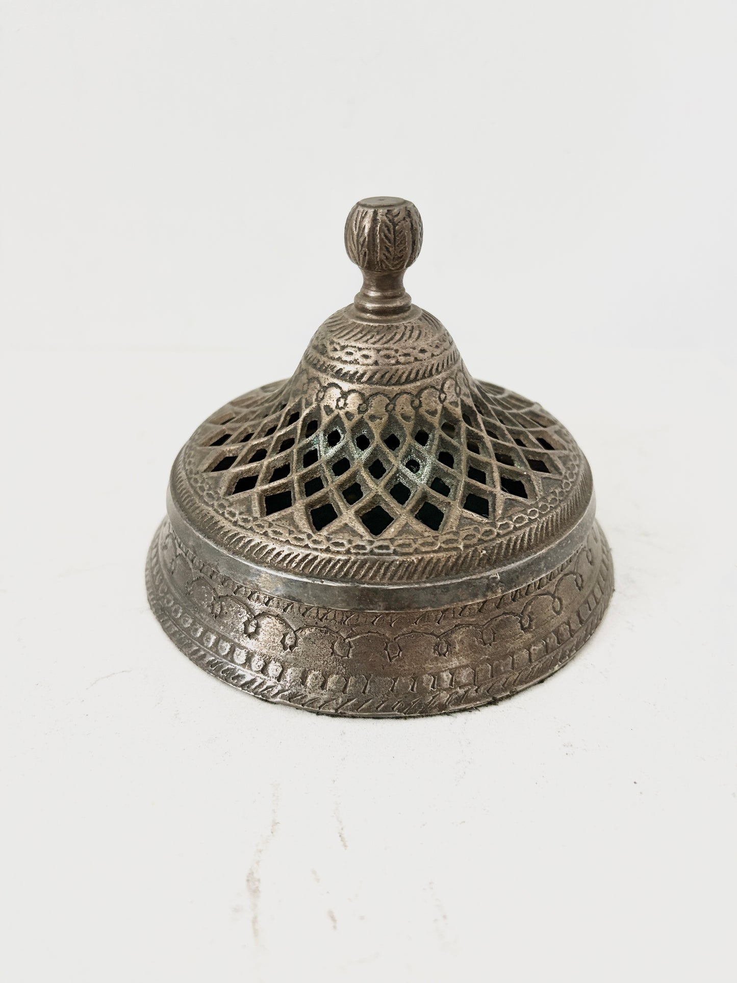 Vintage Brass Dhoop Dani Incense Burner | Handcrafted Jali Lid Metal Agarbatti Holder