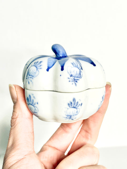 Blue and White Pumpkin Trinket Box
