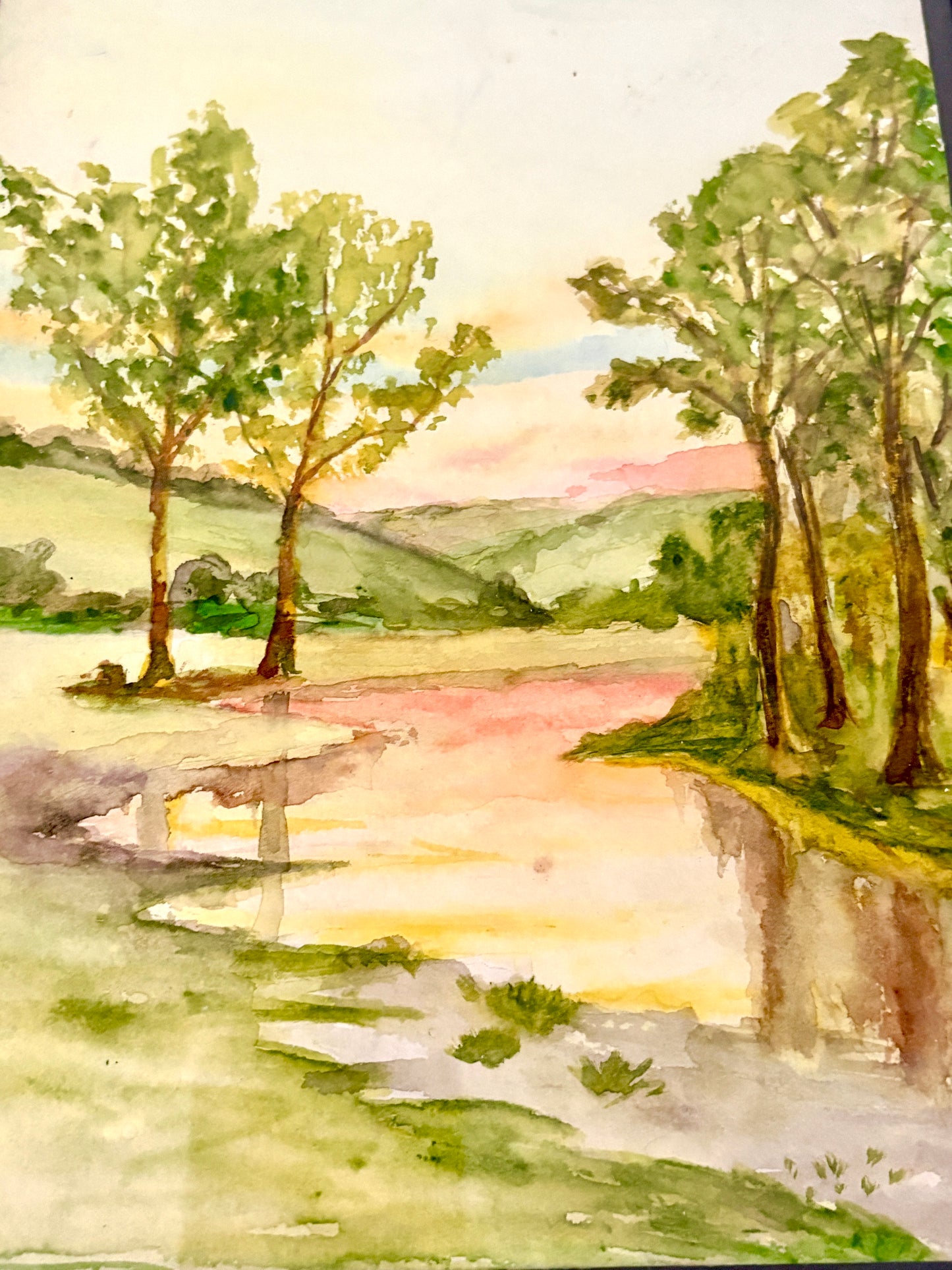 Hand-Painted Watercolor Landscape – 8 x 10