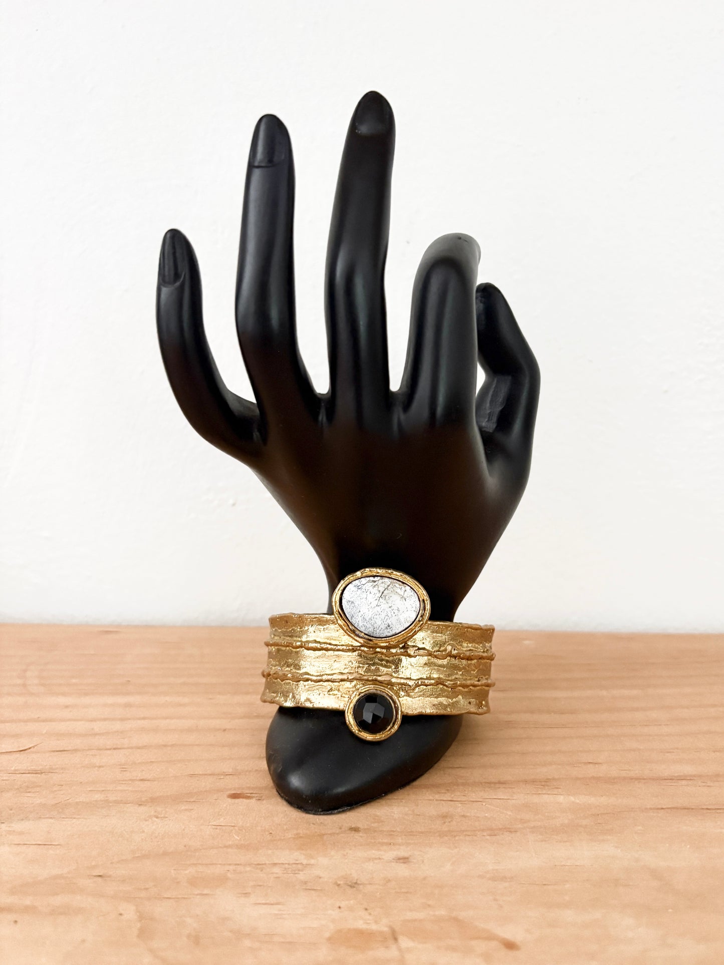 Multi-Stone Sara Cuff Bracelet – Brass with Dendritic Agate & Natural Gemstones