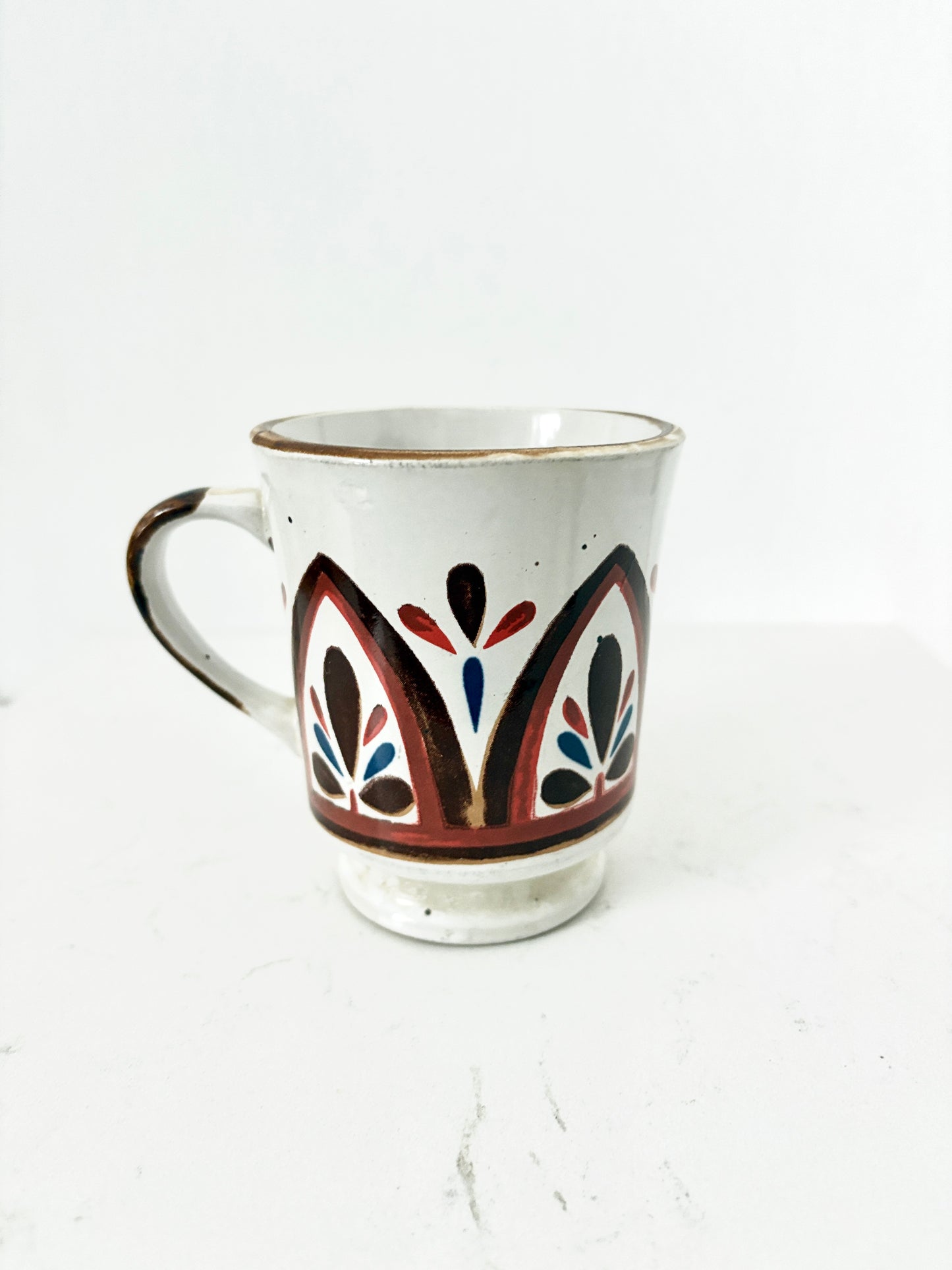 Vintage 1980s JMP Casualstone Brown Blue Tan Coffee Mug Pair