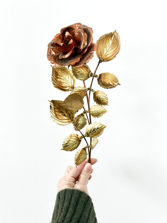 Vintage Copper Rose Metal Wall Art | 1960s–1970s Brass Floral Wall Hanging | Mid-Century Home Decor | Homco Style Collectible