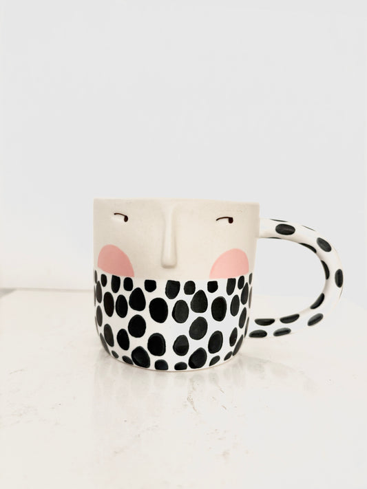 Anthropologie Fotini Tikkou Visage Polkadot Mug | Artist Series Face Mug | Modern Boho Coffee Cup