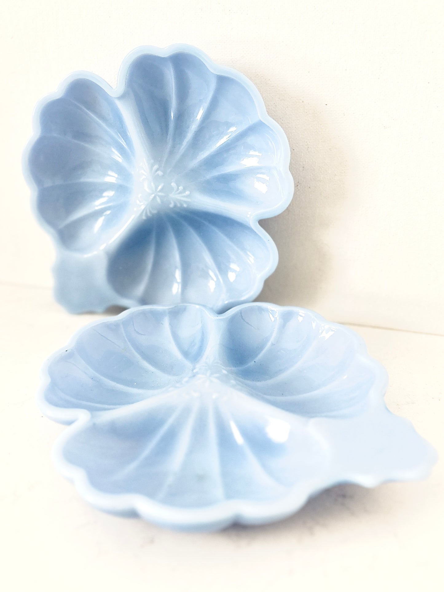 Vintage Jadeite Jeannette Glass Delphite Blue Clover Serving Dishes | Art Deco | Cottagecore Kitchen Decor (set of 2)