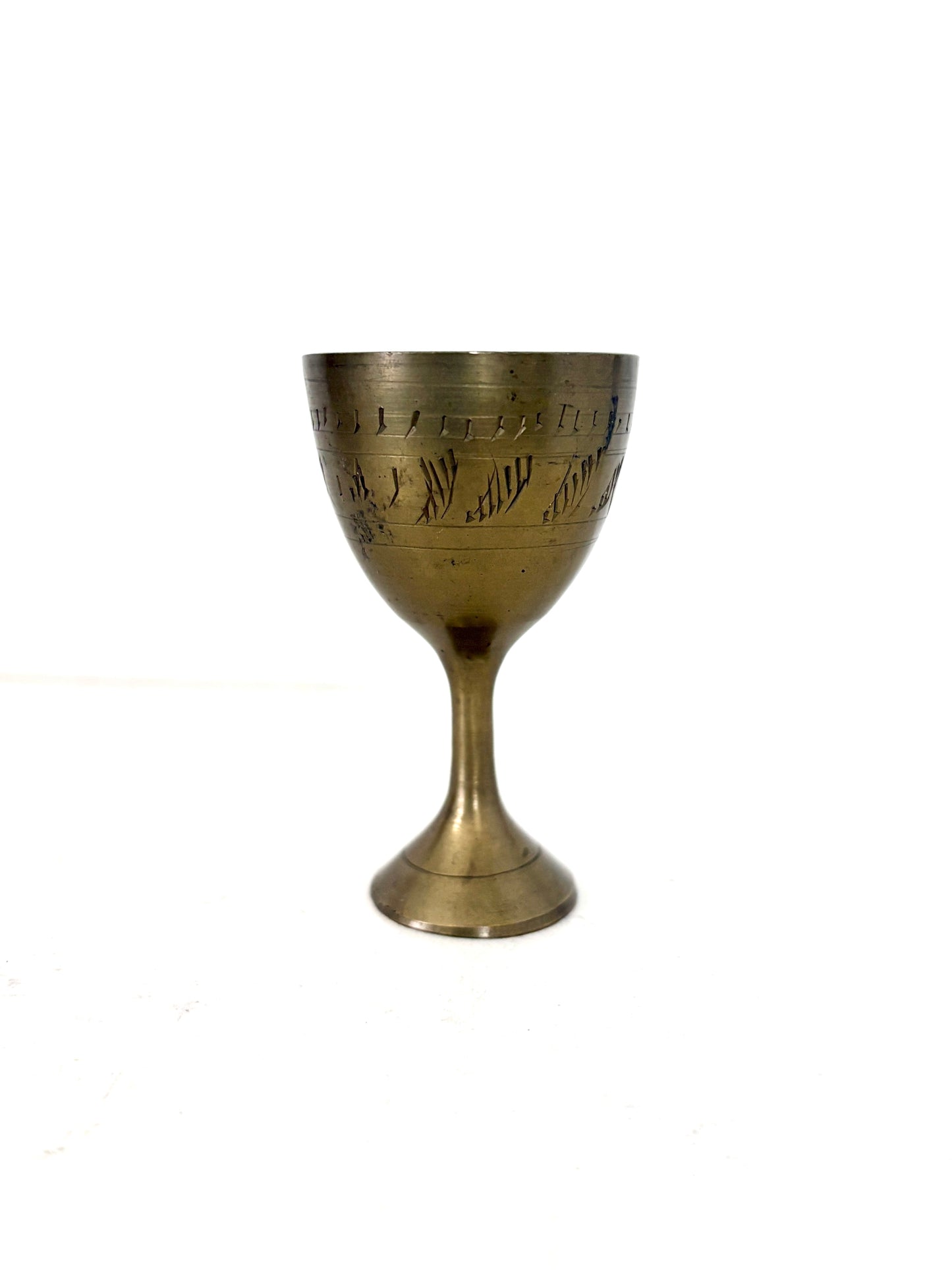Set of 4 Etched Brass Shot Cups – Vintage-Inspired Barware