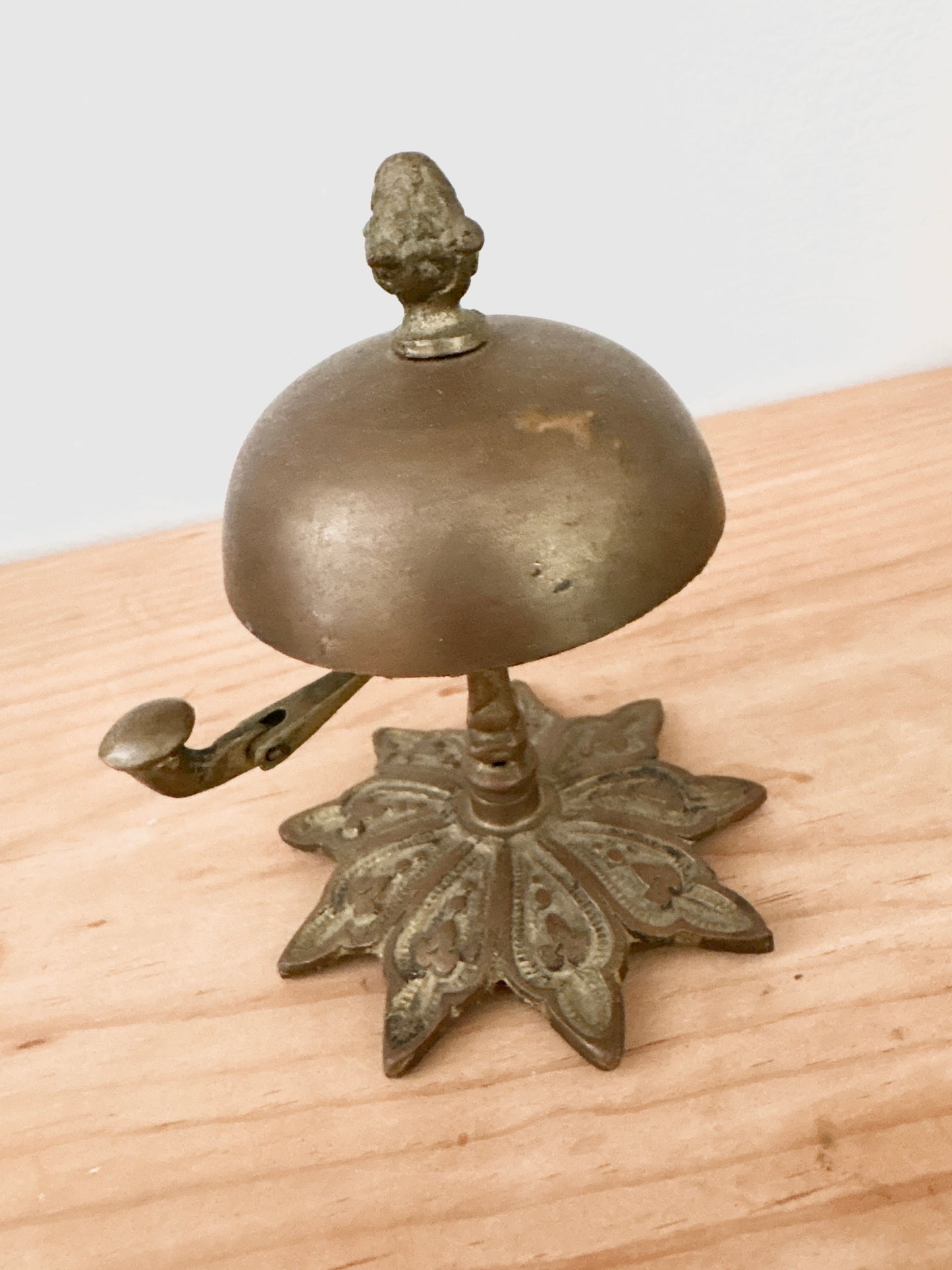 Vintage Brass Counter Bell with Leaf-Molded Base