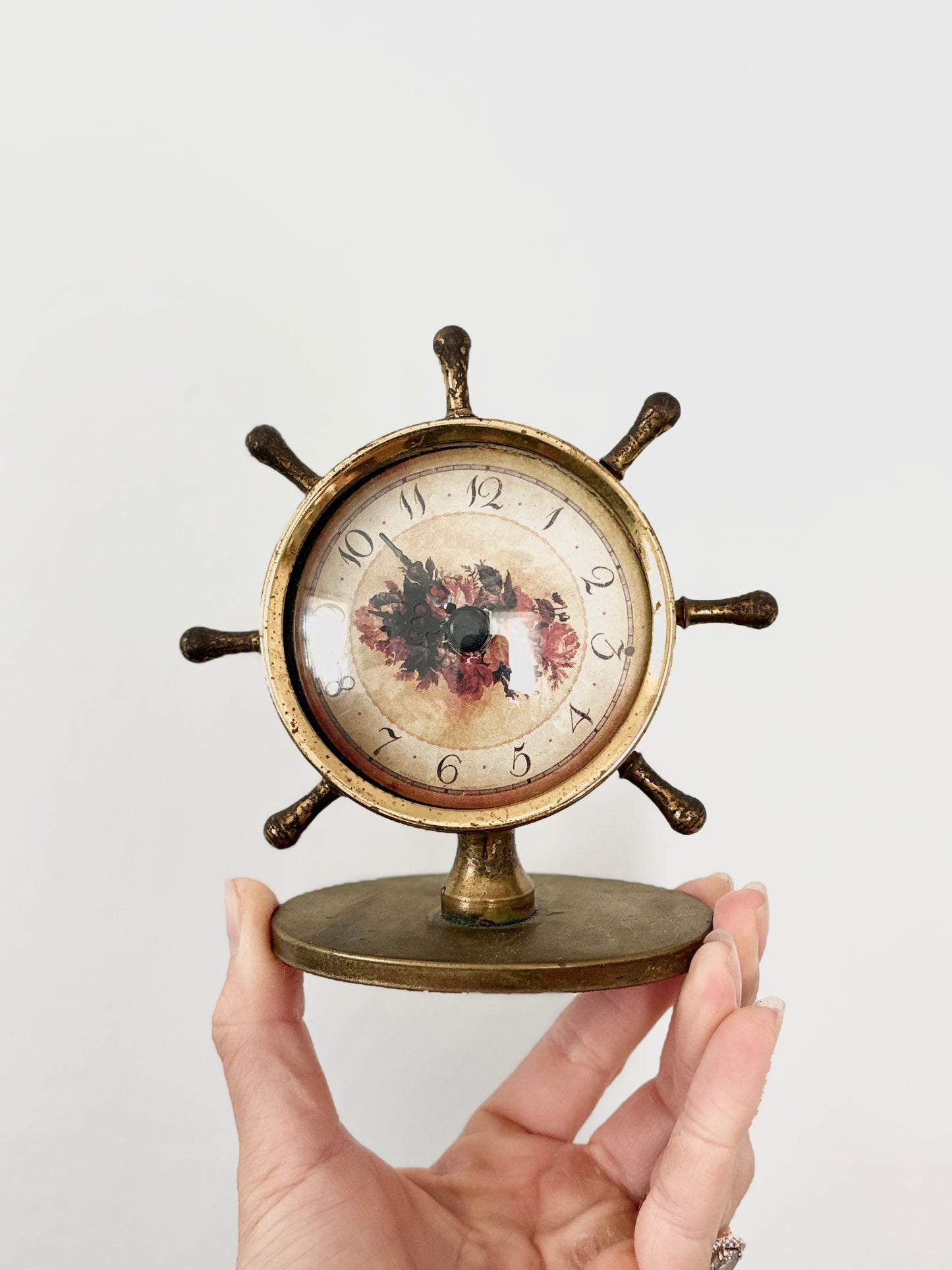 Vintage Brass Nautical Ship’s Wheel Desk Clock | Maritime Marine Mantel Clock | Chelsea Mariner Style