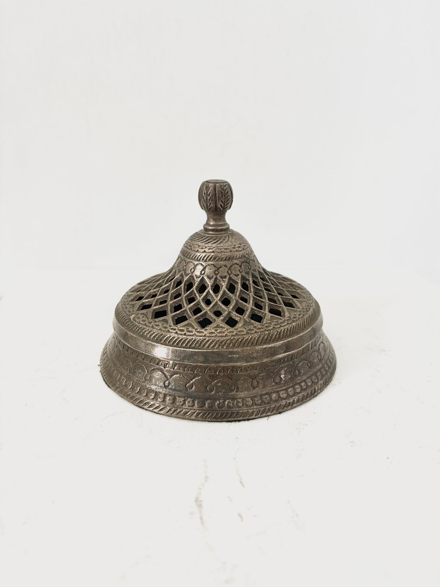 Vintage Brass Dhoop Dani Incense Burner | Handcrafted Jali Lid Metal Agarbatti Holder