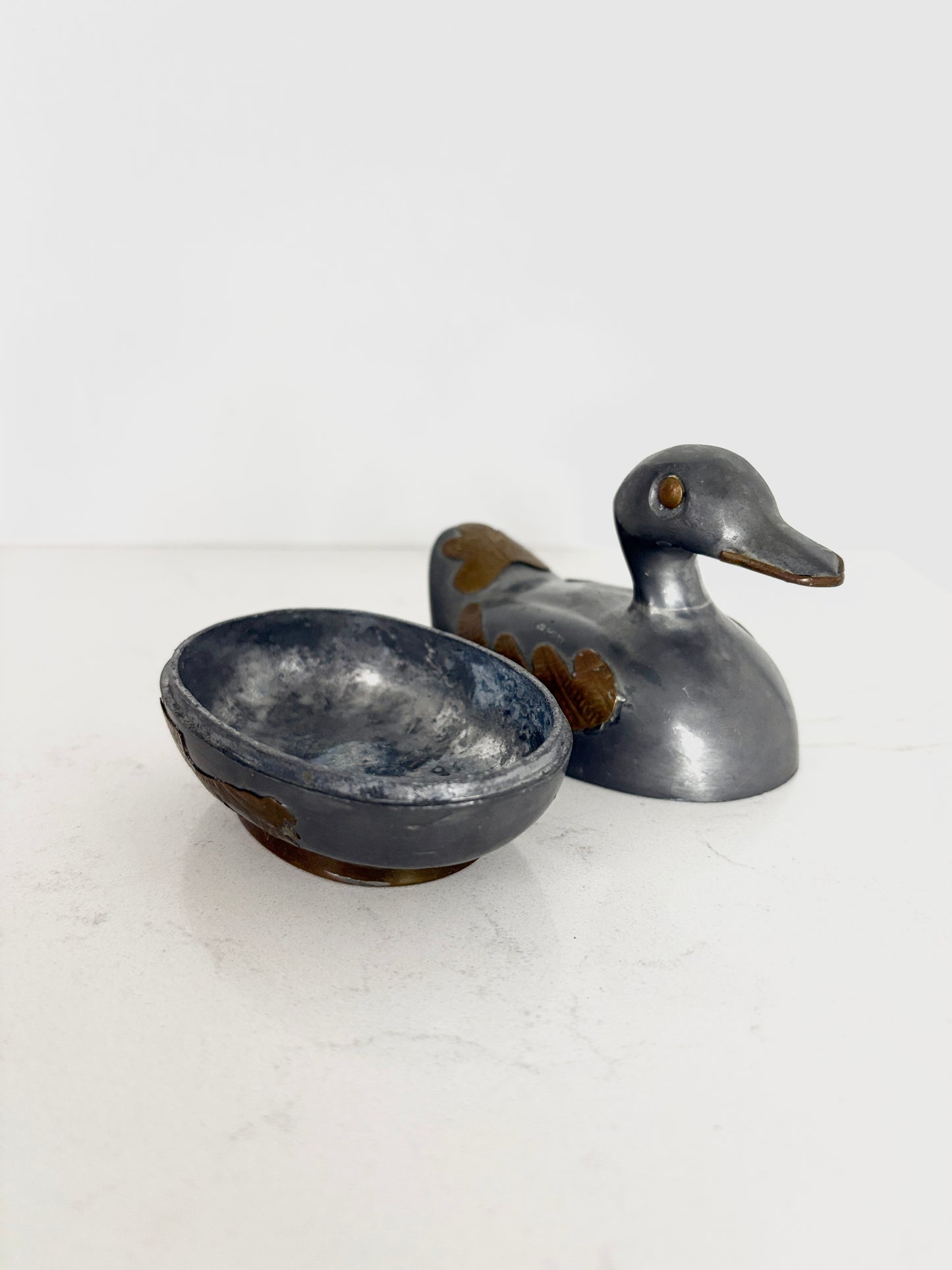 Vintage Duck Trinket Box: Pewter & Brass Bird Container, Mid-Century Decor