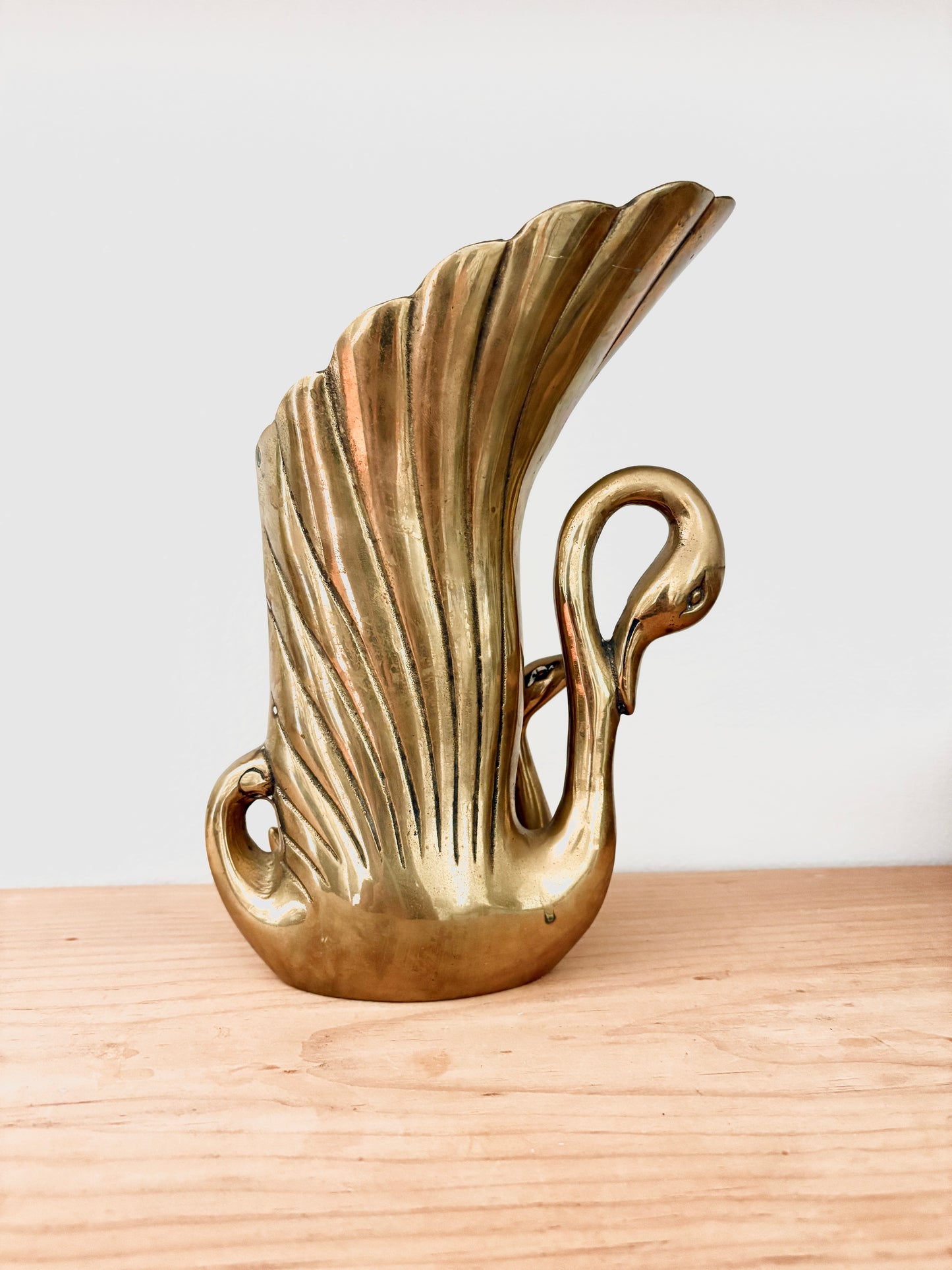 Vintage Brass Swan Vase Sculpture