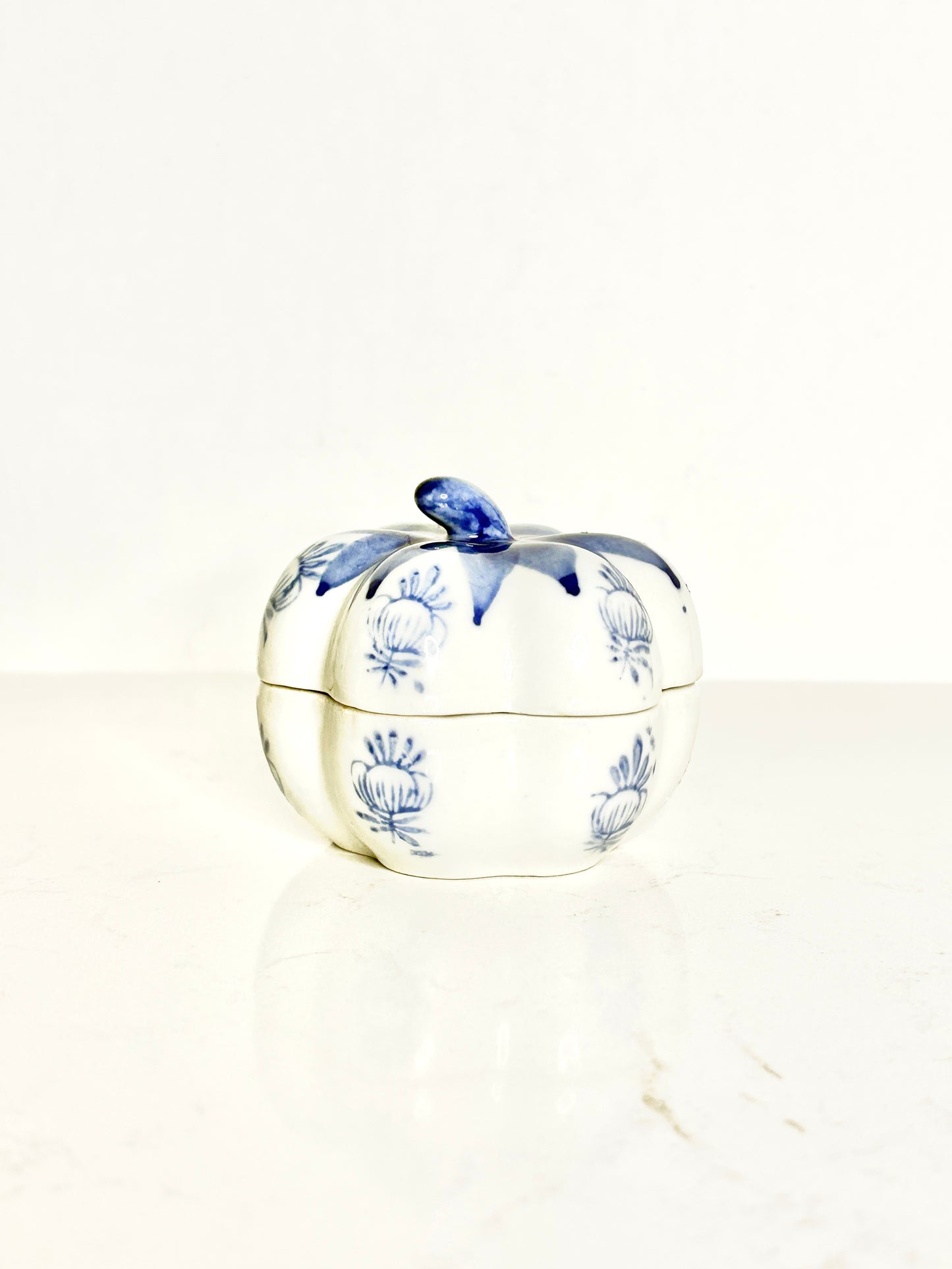 Blue and White Pumpkin Trinket Box