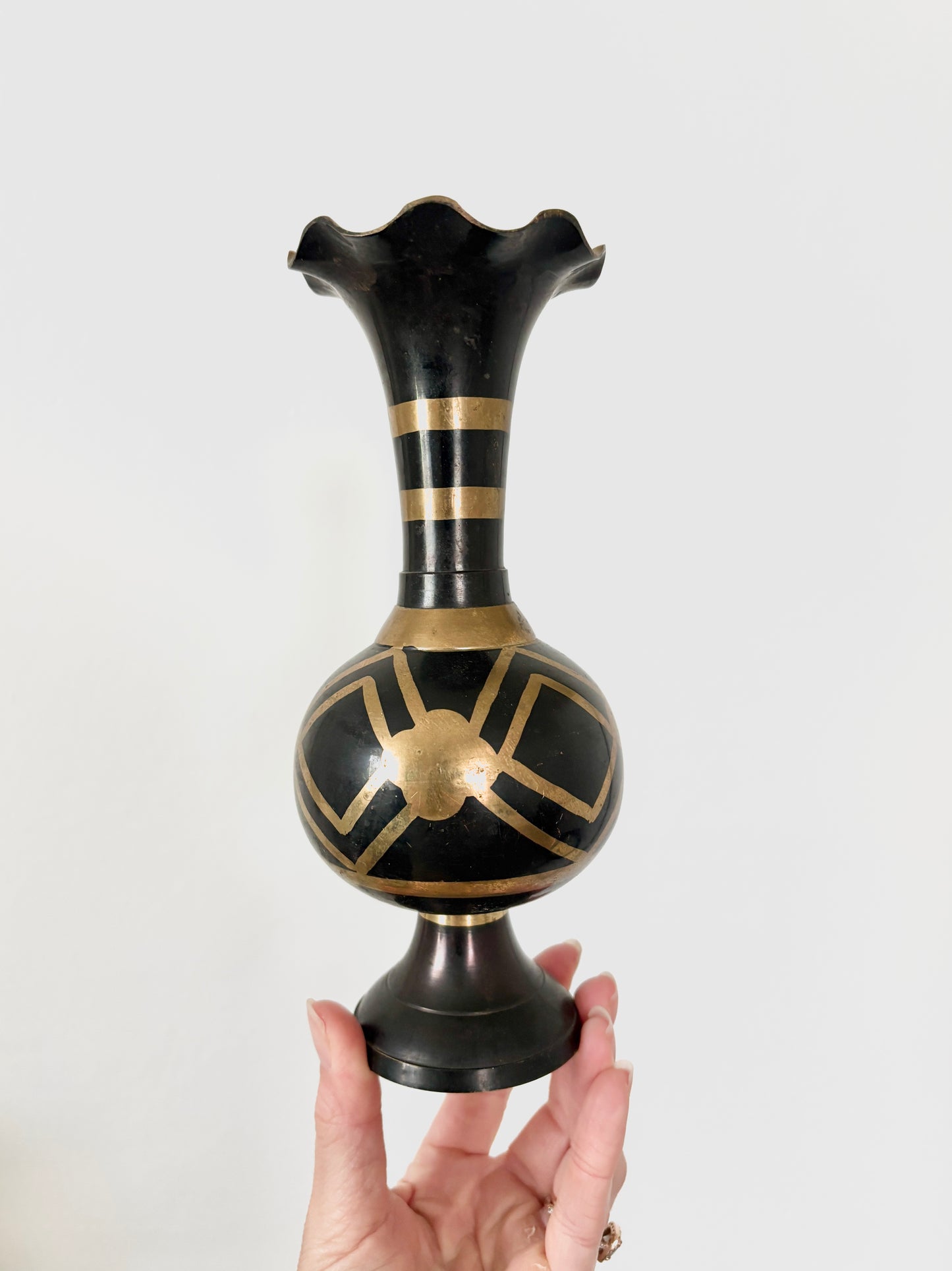 Mid-Century Hand-Etched Brass Vase
