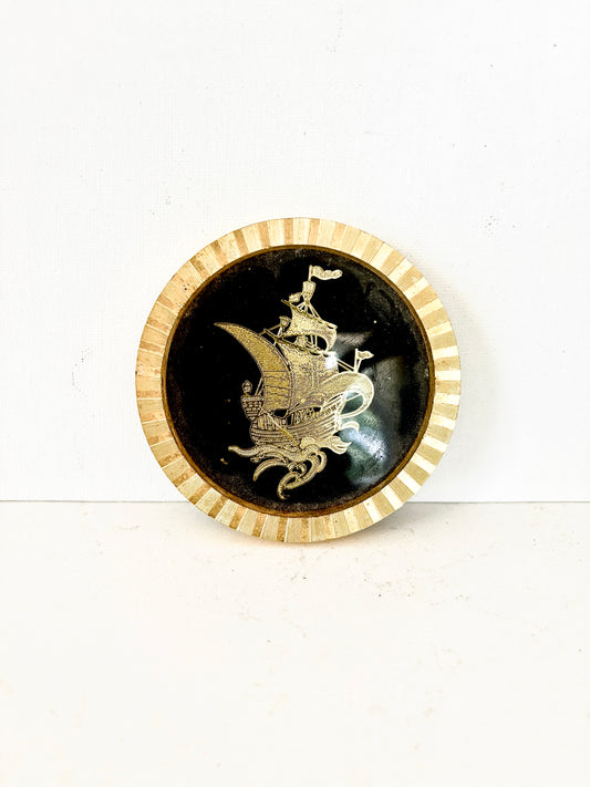 Pair of Vintage Diamond Cut Nautical Coasters – Ship Design (Circa 1968)