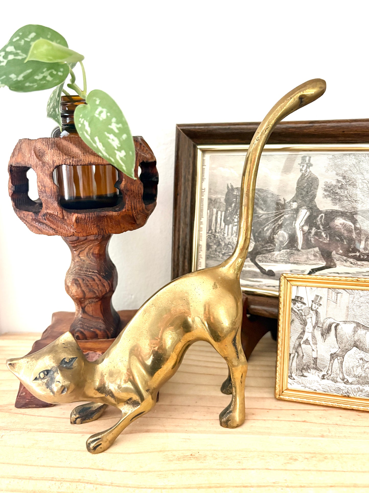 Vintage MCM Brass Cat Figurine – Large Solid Brass Sculpture, Bookend & Doorstop