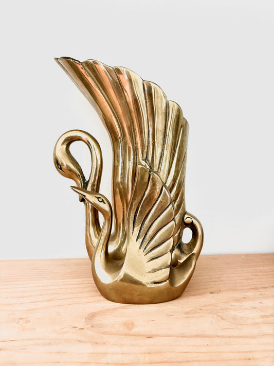 Vintage Brass Swan Vase Sculpture