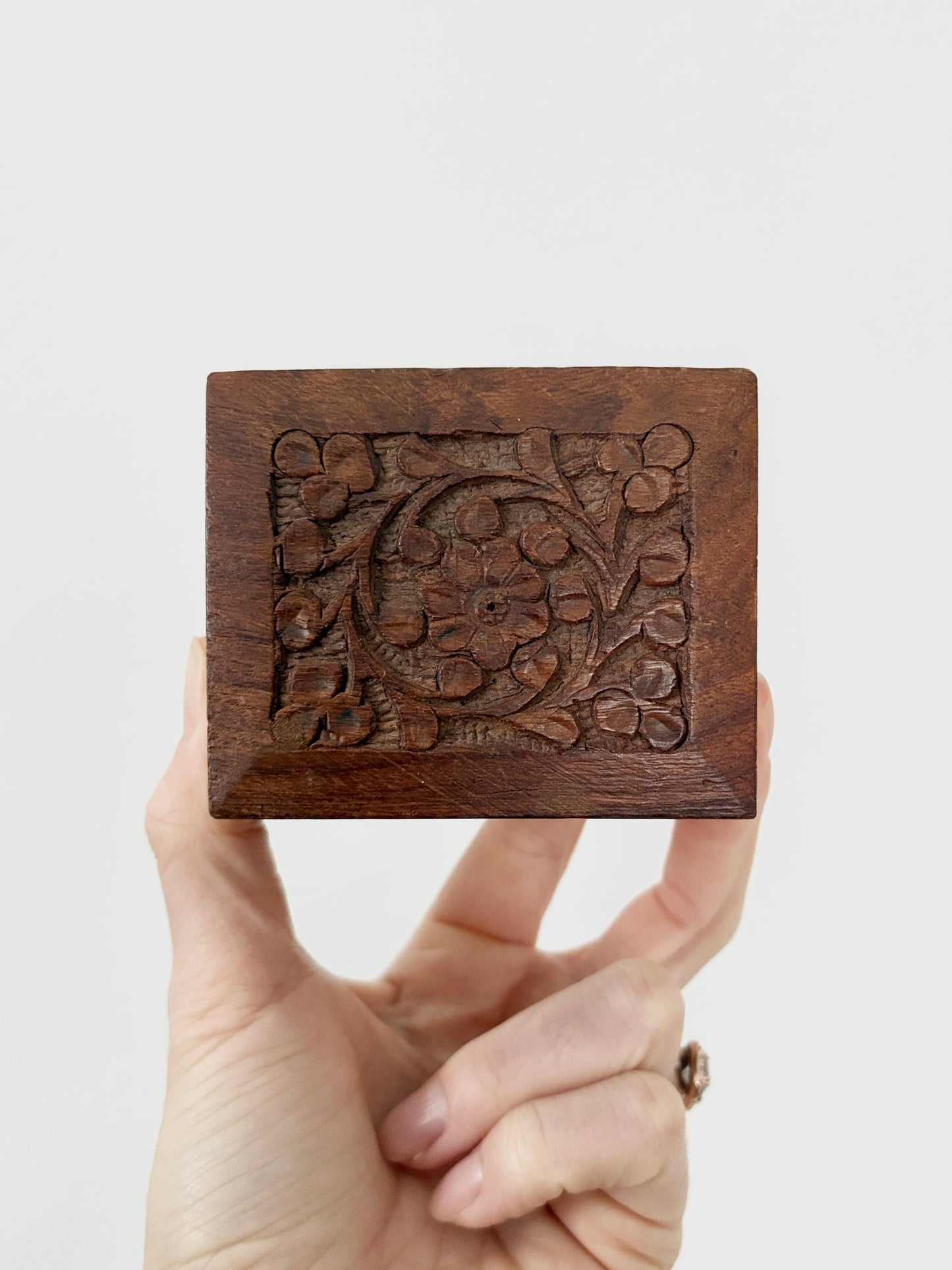 Wooden Carved Trinket Box Hand Crafted