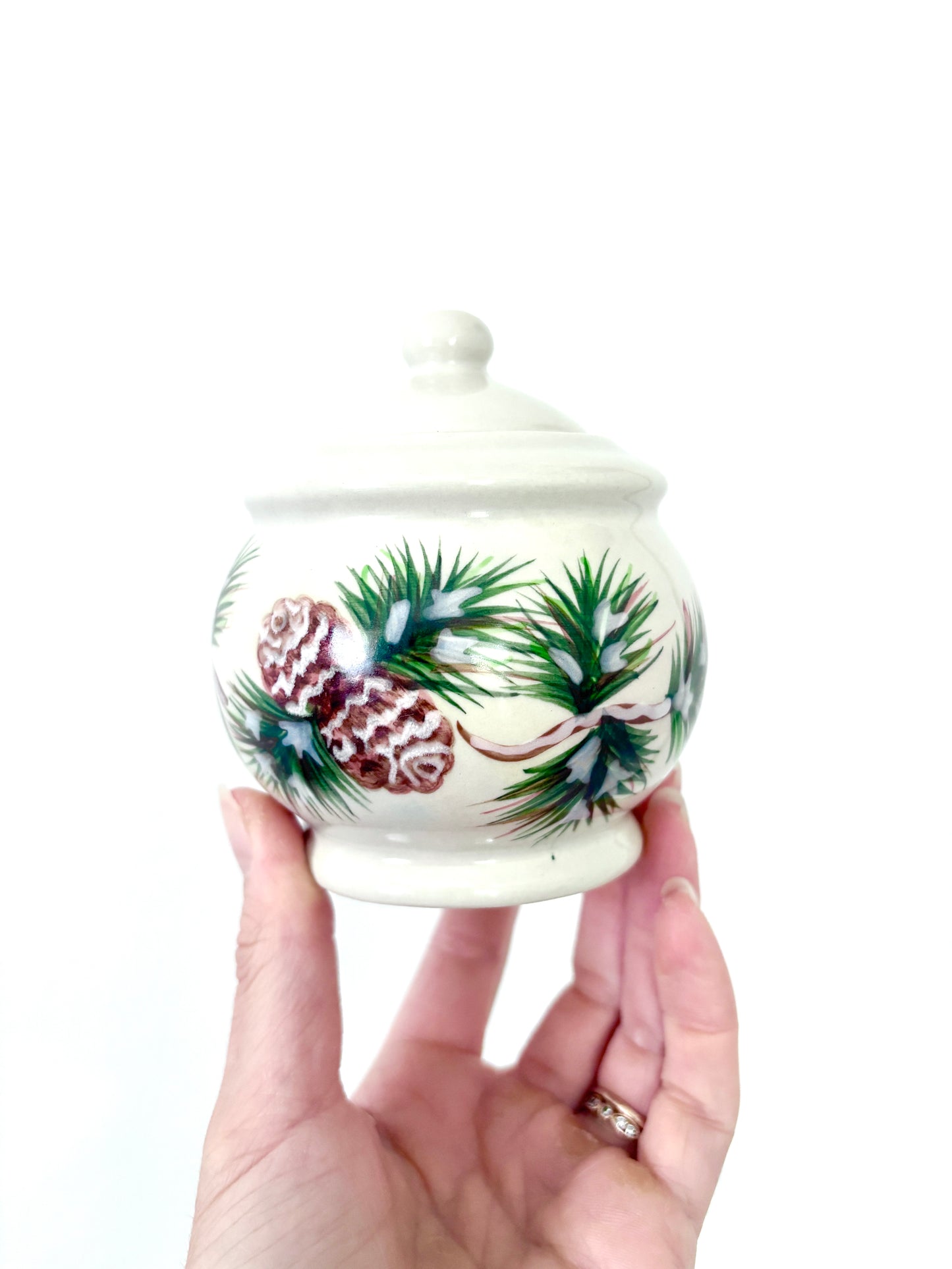 Vintage Misty Pine Creamer and Sugar Bowl Set – Pine Cone Pattern, Mid-Century Rustic Charm