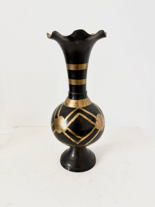 Mid-Century Hand-Etched Brass Vase