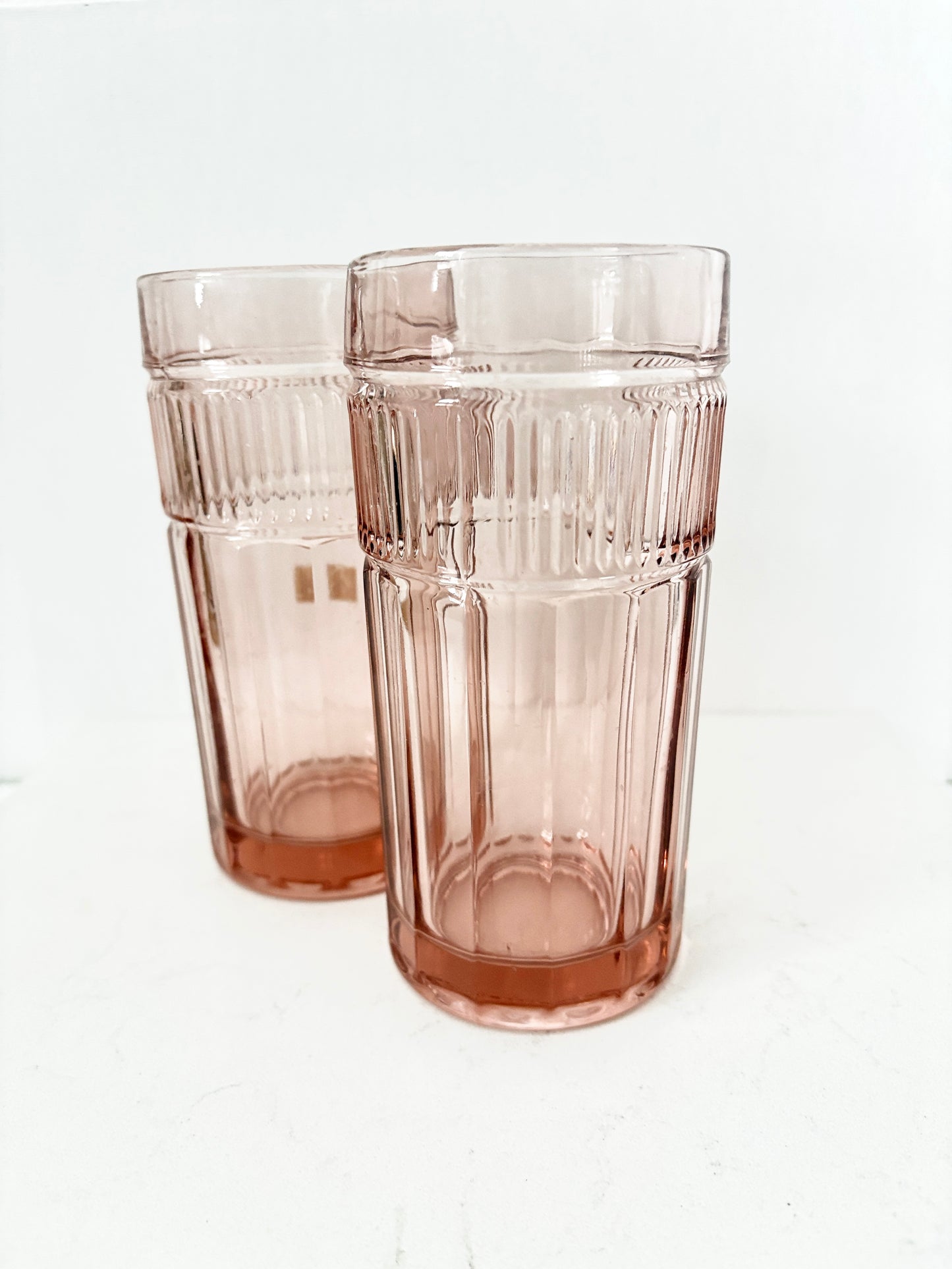 Anchor Hocking Annapolis Rosewater Pink Iced Tea Glasses – Set of 4 Vintage Pink Tumblers | Flat Iced Tea Glassware | Pink Wedding Glasses