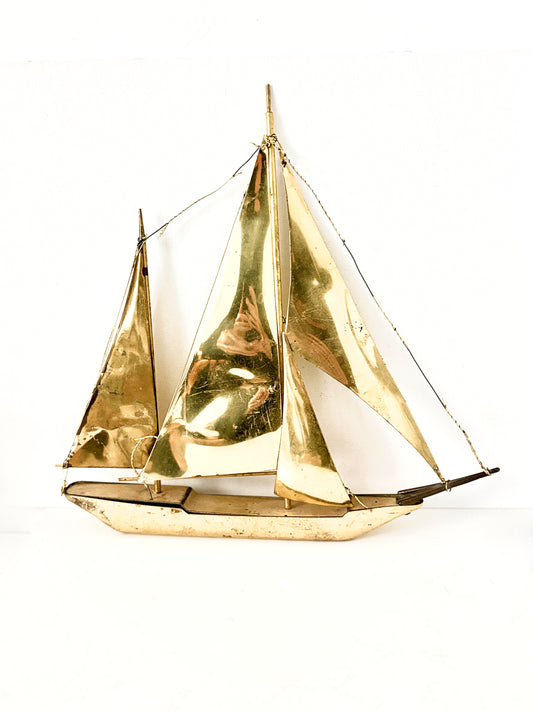 Vintage Brass Sailboat Wall Hanging – Nautical Maritime Decor