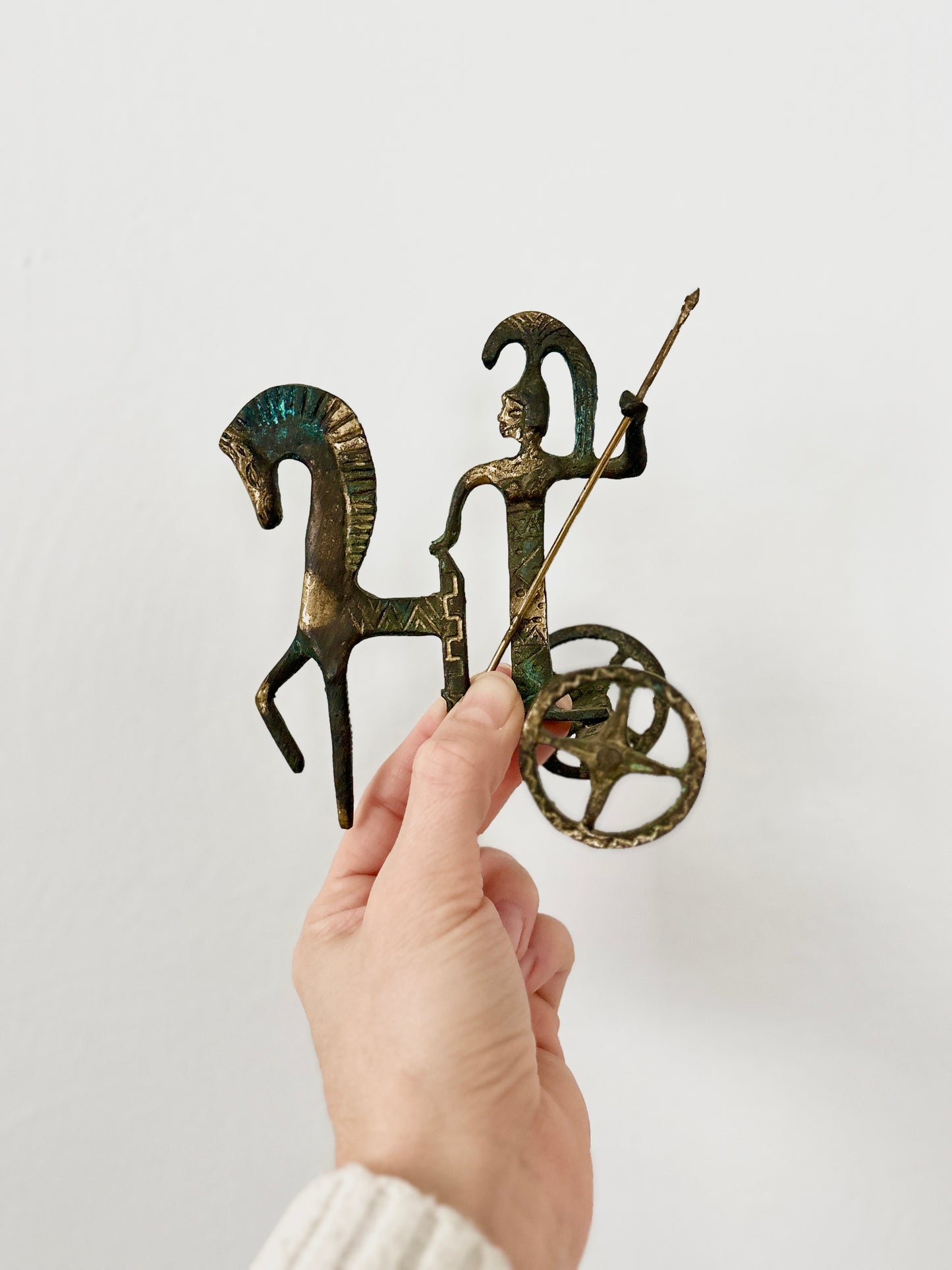 Vintage Brass Chariot Sculpture – Greek Athena Rider – Handmade Art from Greece – Frederick Weinberg Style – Mid Century Modern Decor