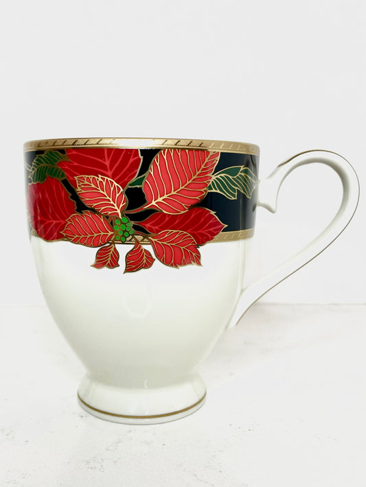 Poinsettia Christmas Eve Coffee Mugs Fine China With Gold Trim By Mikasa (Set of 4)