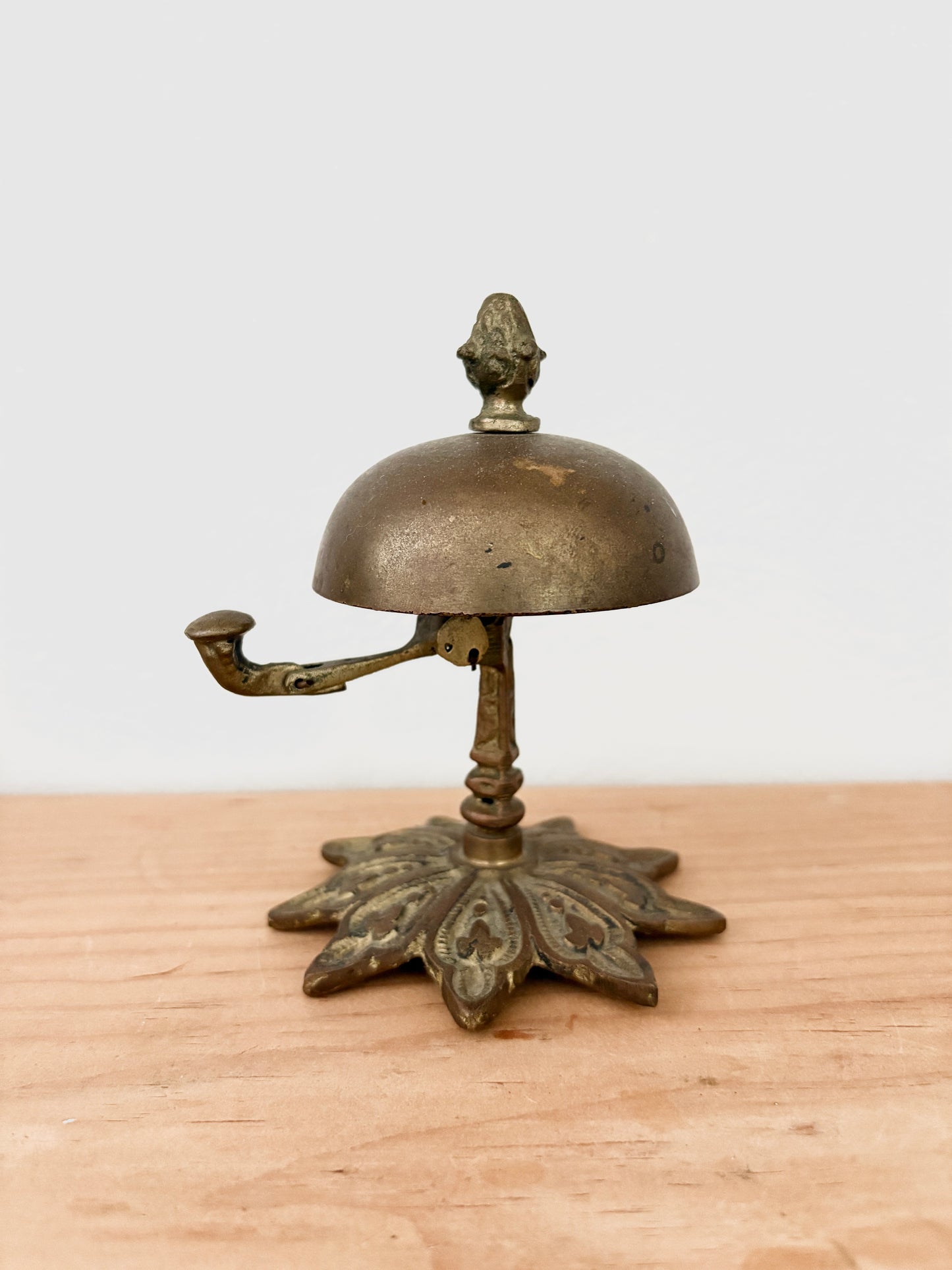 Vintage Brass Counter Bell with Leaf-Molded Base