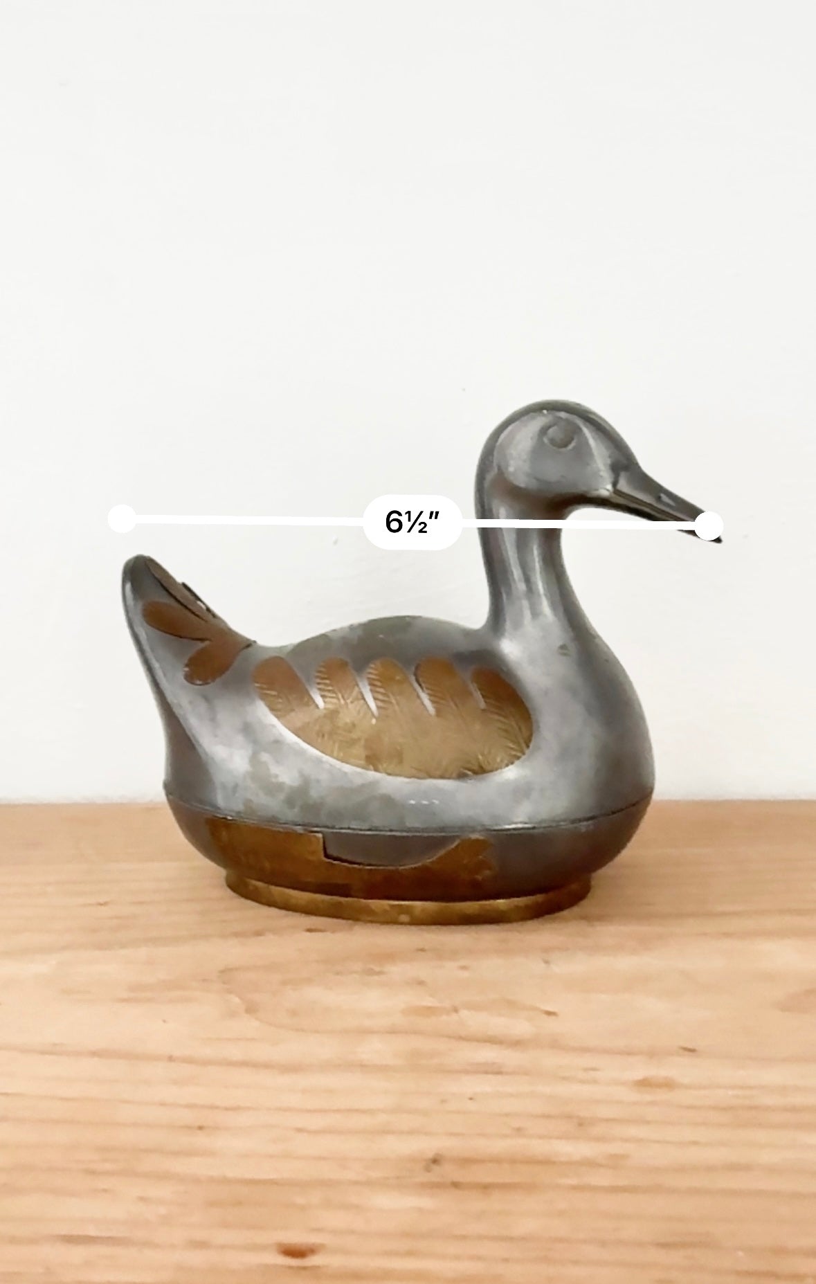 Vintage Pewter Duck Trinket Box with Brass Inlay