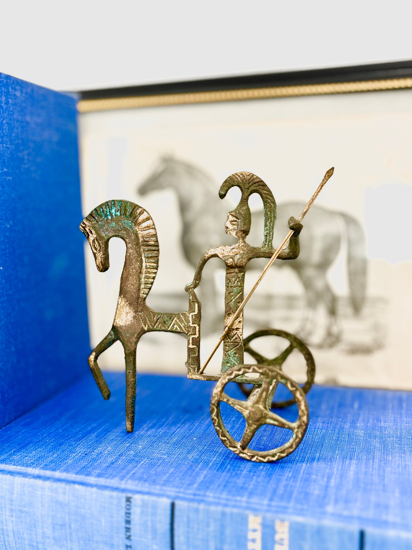 Vintage Brass Chariot Sculpture – Greek Athena Rider – Handmade Art from Greece – Frederick Weinberg Style – Mid Century Modern Decor