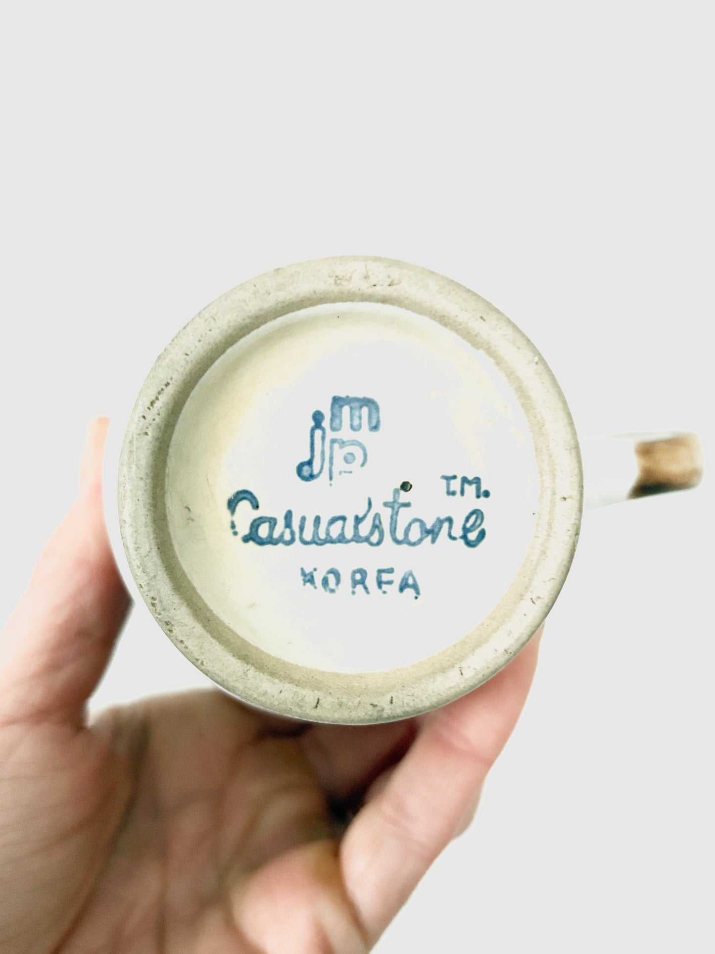 Vintage 1980s JMP Casualstone Brown Blue Tan Coffee Mug Pair