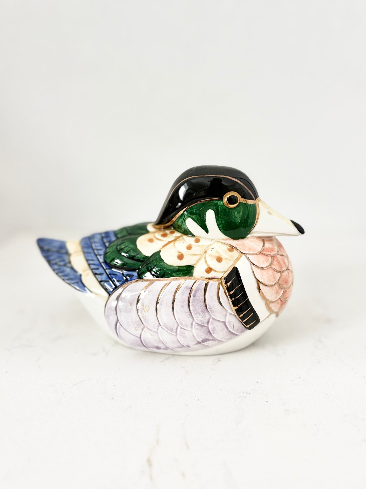 Vintage Porcelain Wood Duck by Andrea Sadek 7674 Figurine Gold Accents | Collectible