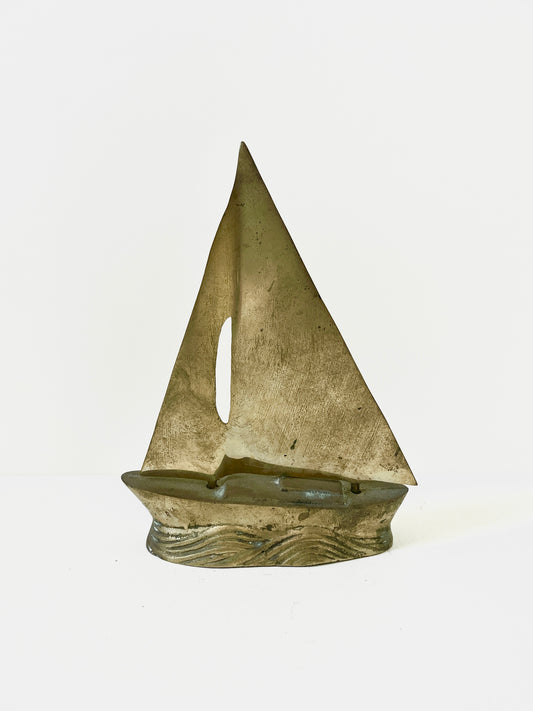 Sold - Brass, Small Sailing Boat, Small Paperweight, Nautical Gift, 1980s Vintage Home Decor, Curio Cabinet