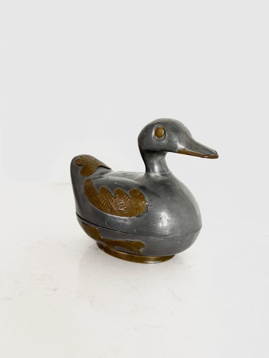 Vintage Duck Trinket Box: Pewter & Brass Bird Container, Mid-Century Decor